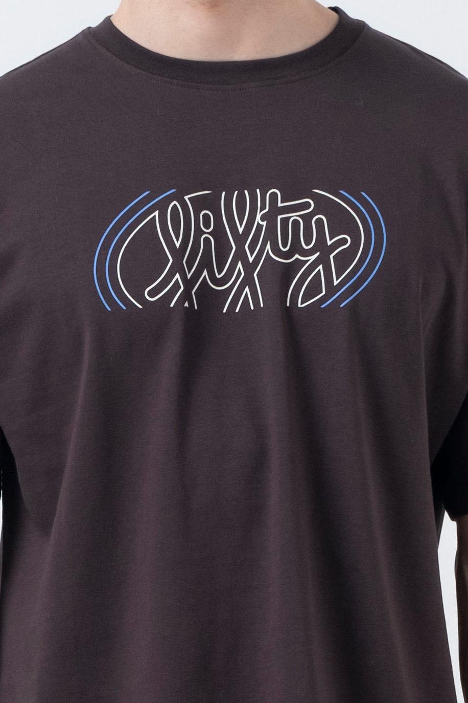 Erkek Kahverengi Düşük Omuzlu Sırt Baskılı T-Shirt