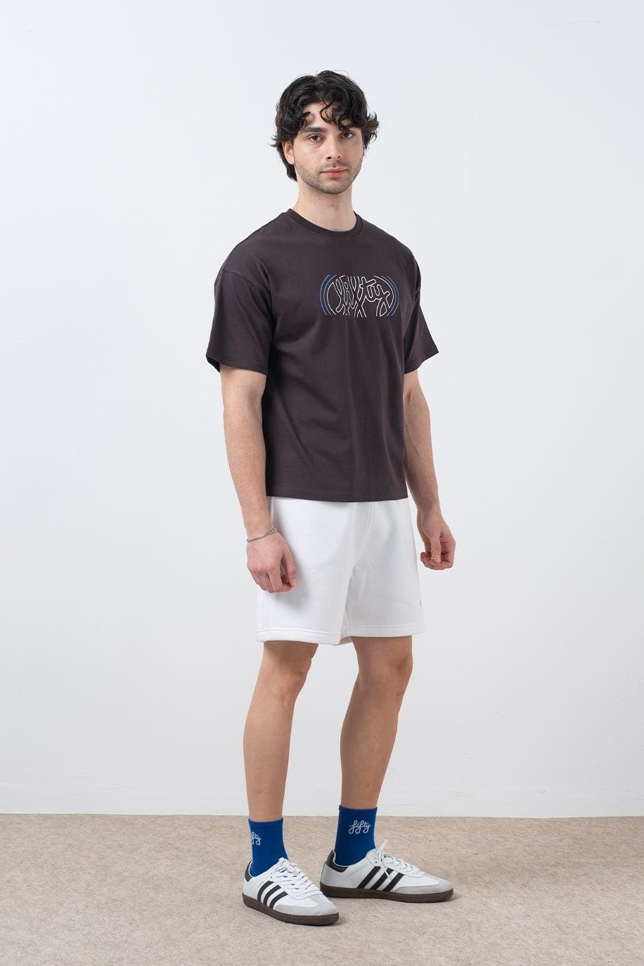 Erkek Kahverengi Düşük Omuzlu Sırt Baskılı T-Shirt