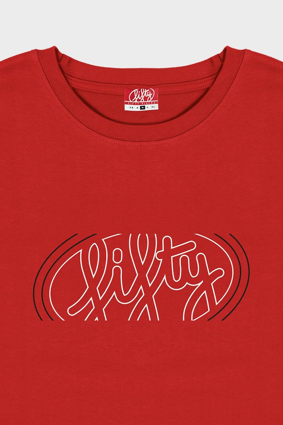 Erkek Kırmızı Düşük Omuzlu Sırt Baskılı T-Shirt