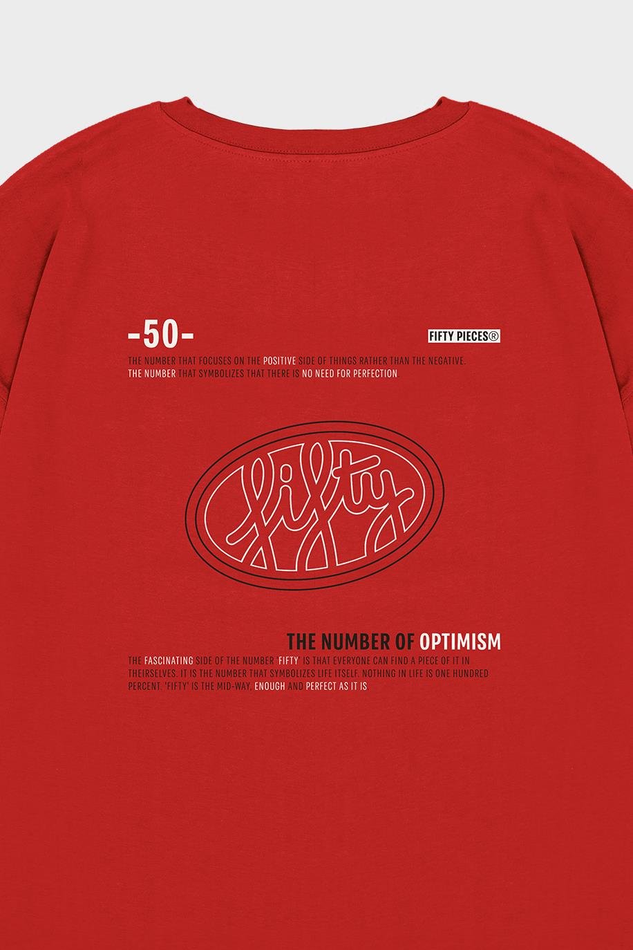 Erkek Kırmızı Düşük Omuzlu Sırt Baskılı T-Shirt