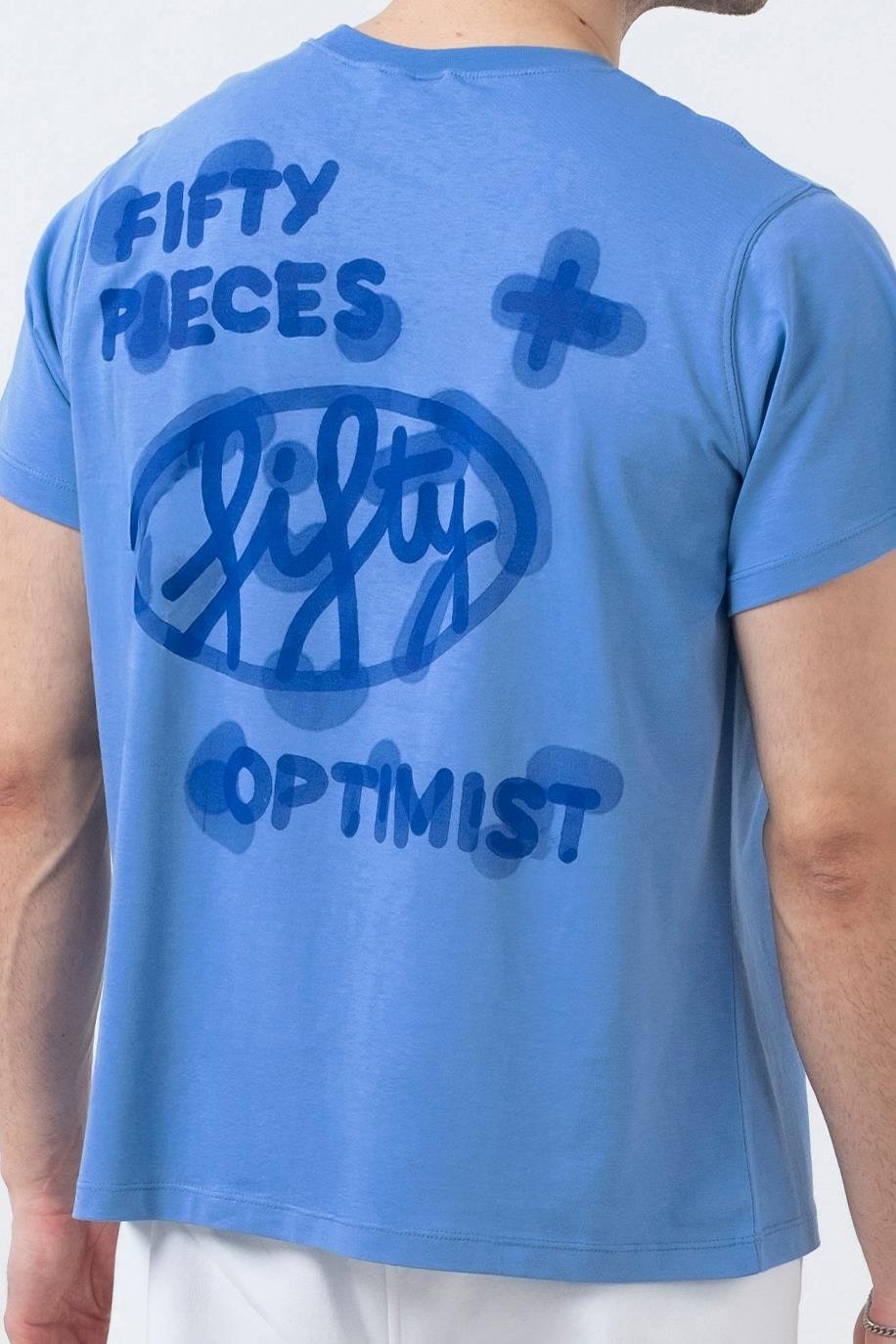 Erkek Mavi Regular Fit Sırt Baskılı T-Shirt