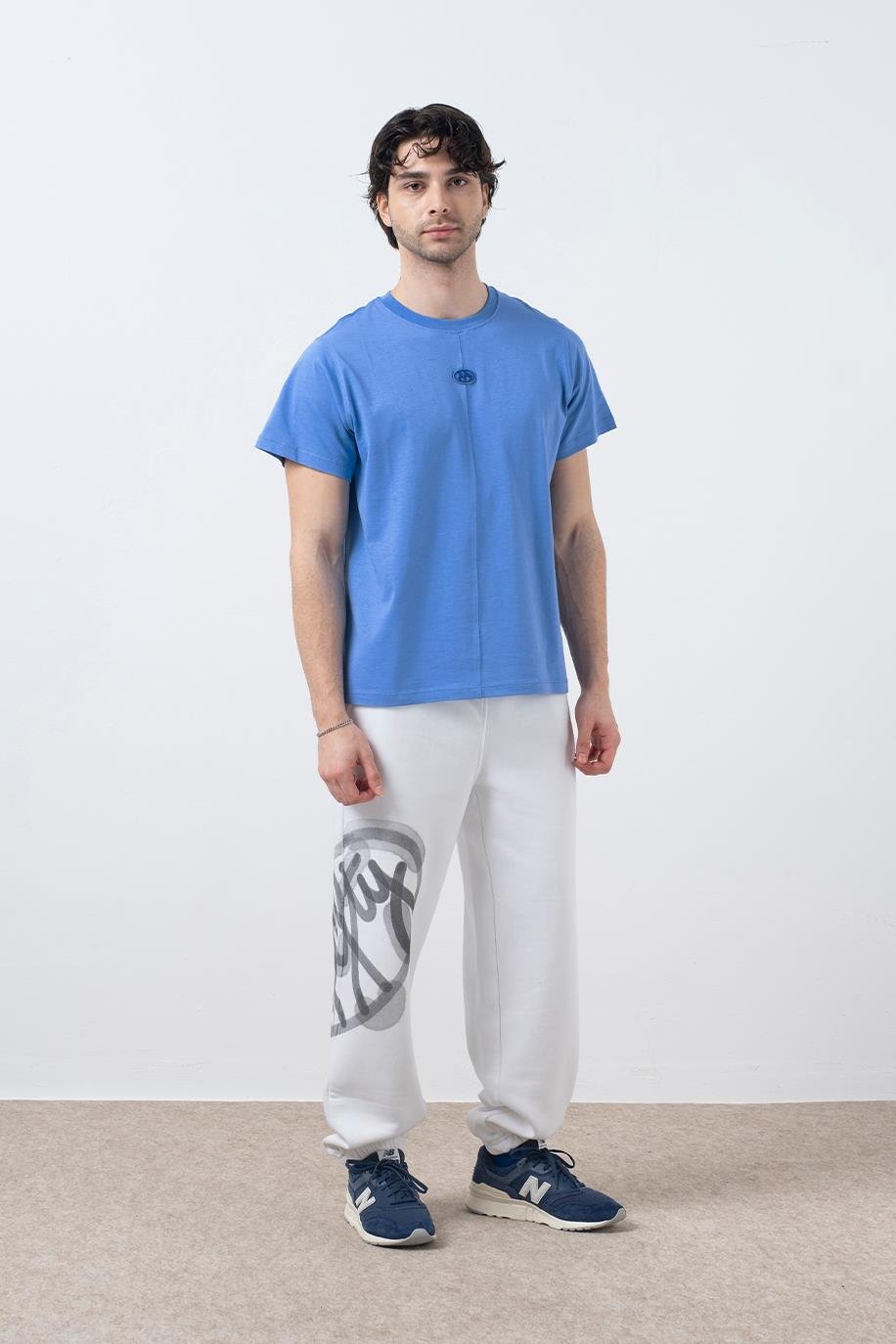 Erkek Mavi Regular Fit Sırt Baskılı T-Shirt