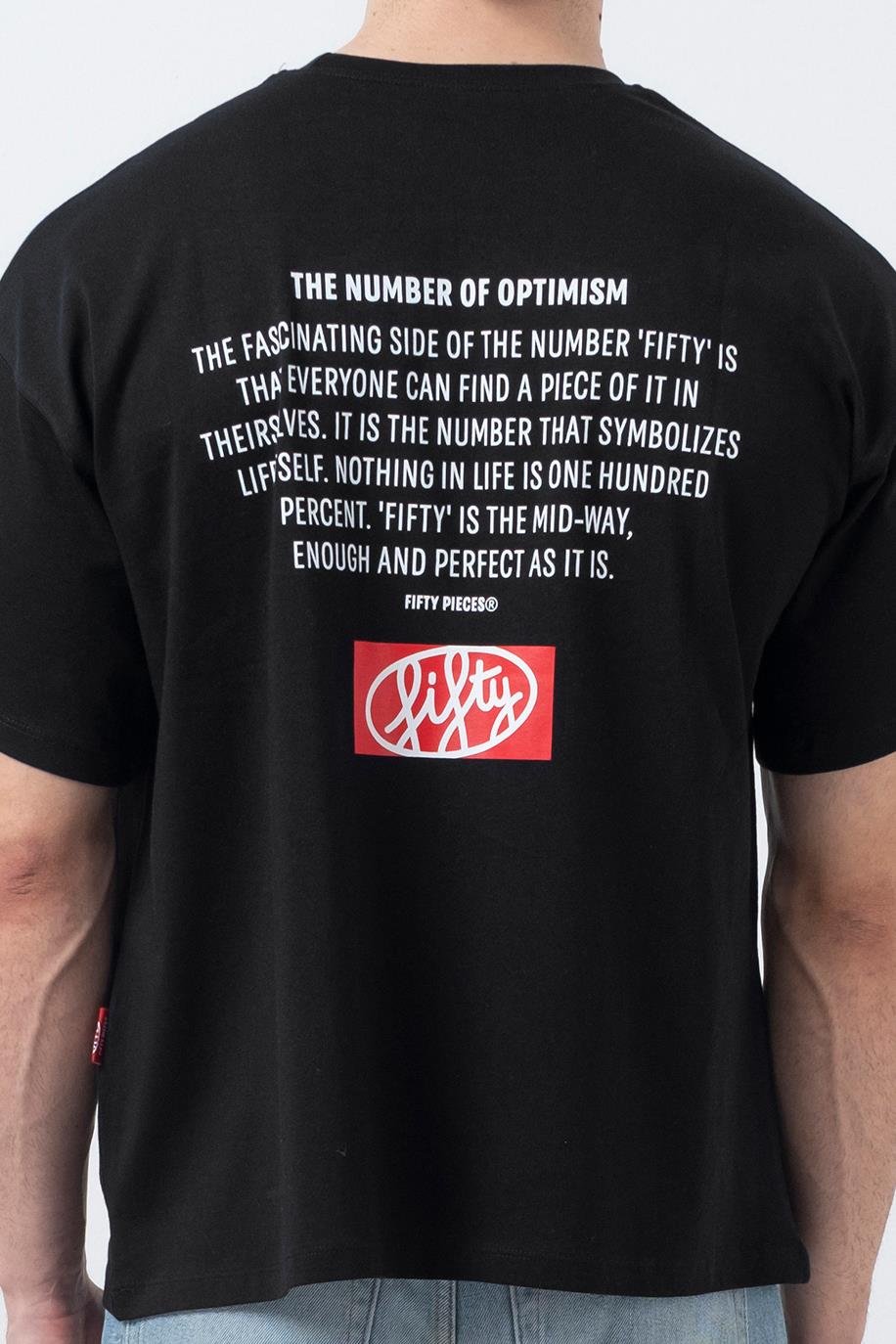 Erkek Siyah Düşük Omuzlu Sırt Baskılı T-Shirt