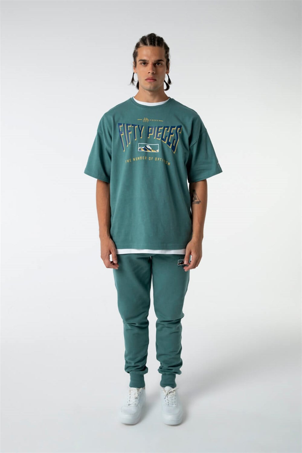 Erkek Vintage Yeşil Düşük Omuzlu T-shirt