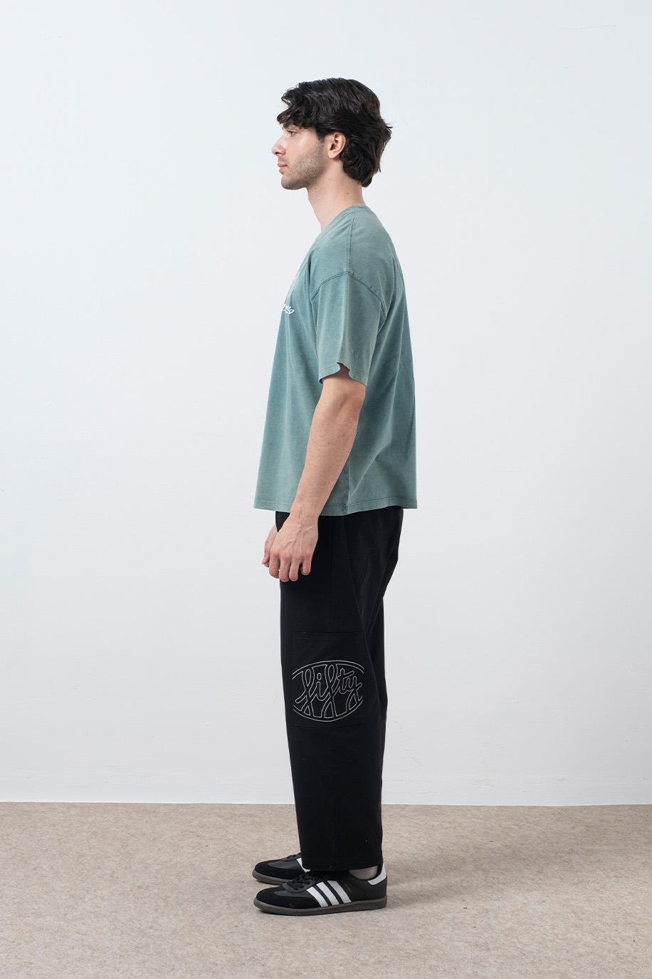 Erkek Yeşil Düşük Omuzlu Asit Yıkamalı T-Shirt