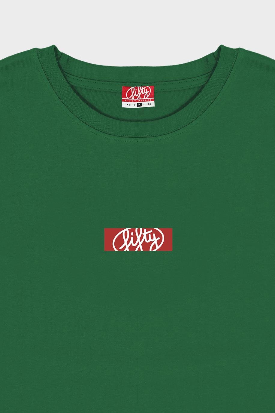 Erkek Yeşil Düşük Omuzlu Sırt Baskılı T-Shirt