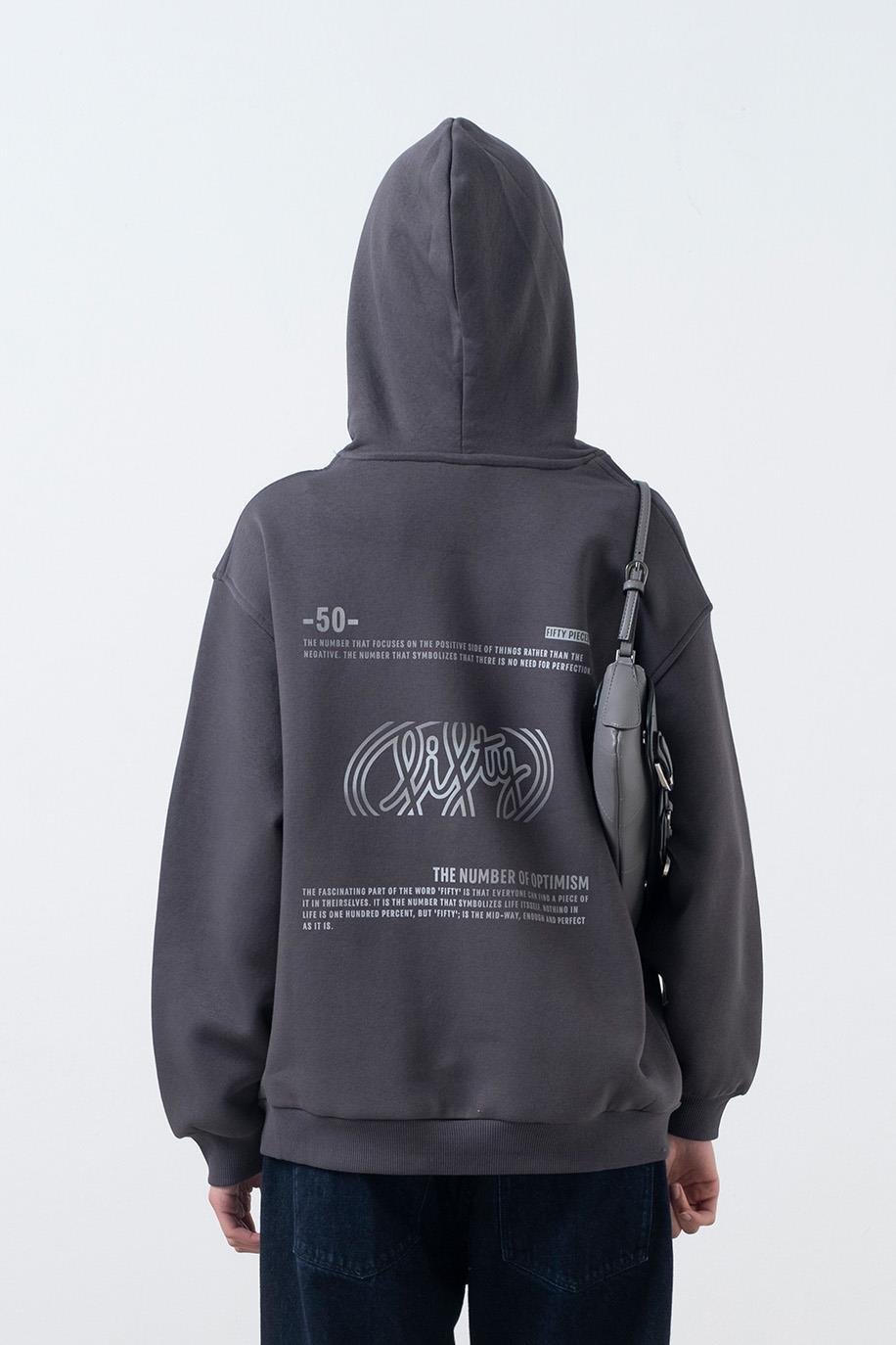 Kadın Antrasit Oversize Sırt Baskılı Hoodie