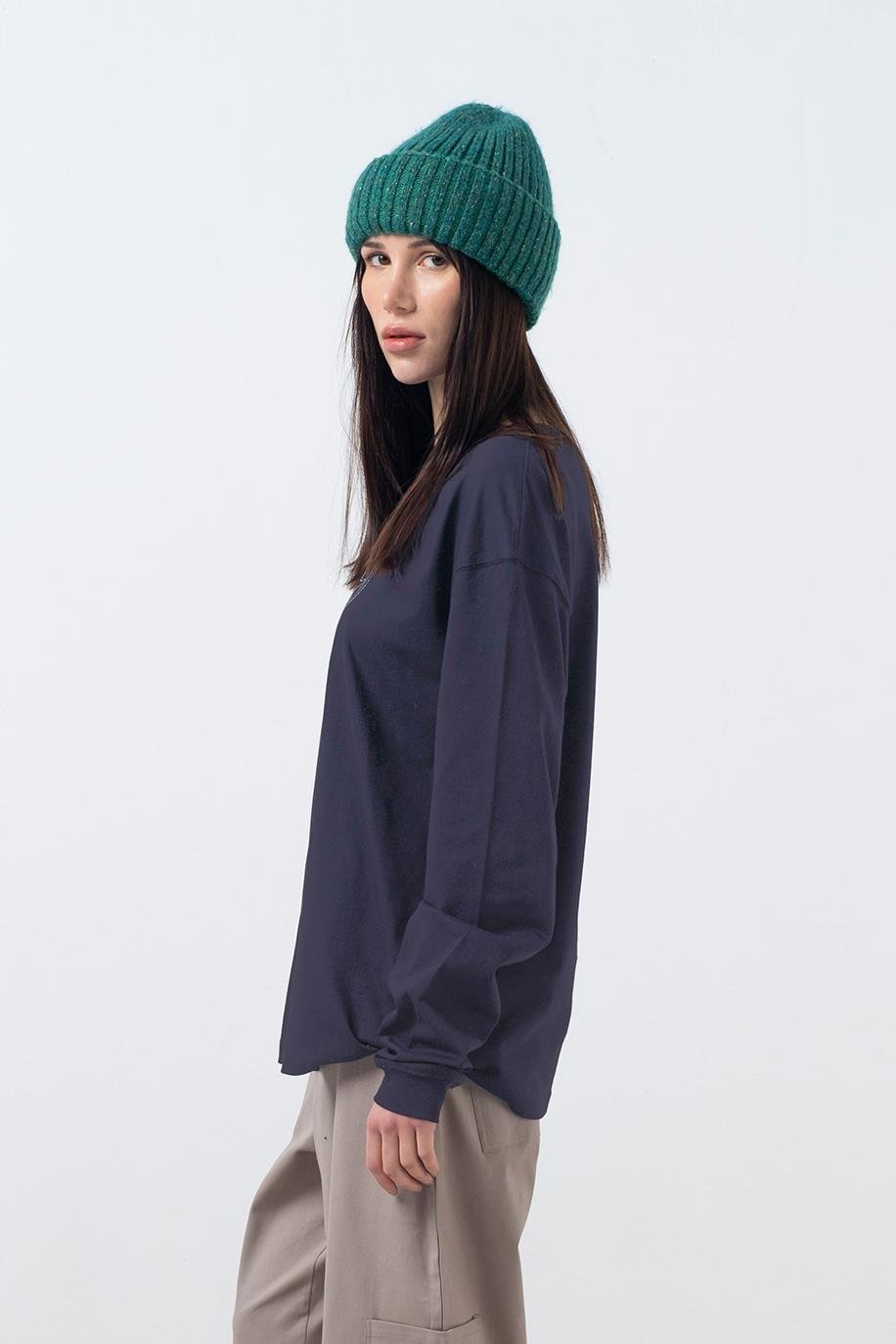 Kadın Antrasit Uzun Kollu Oversize T-Shirt