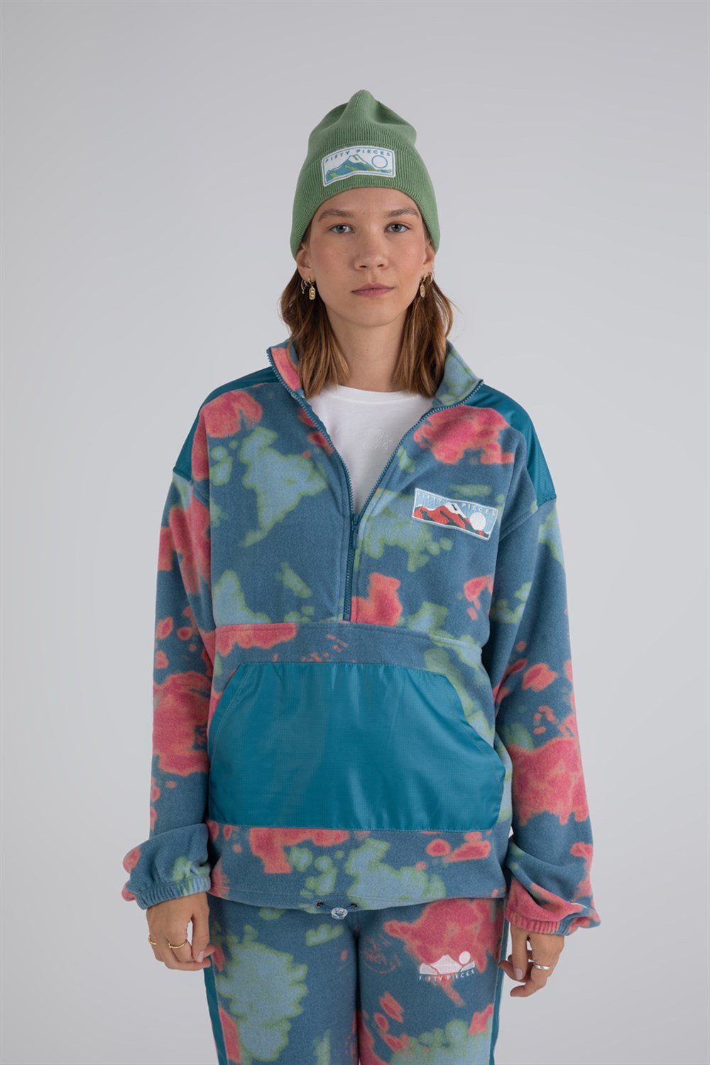 Kadın Fermuarlı Kanguru Cepli Polar Sweatshirt