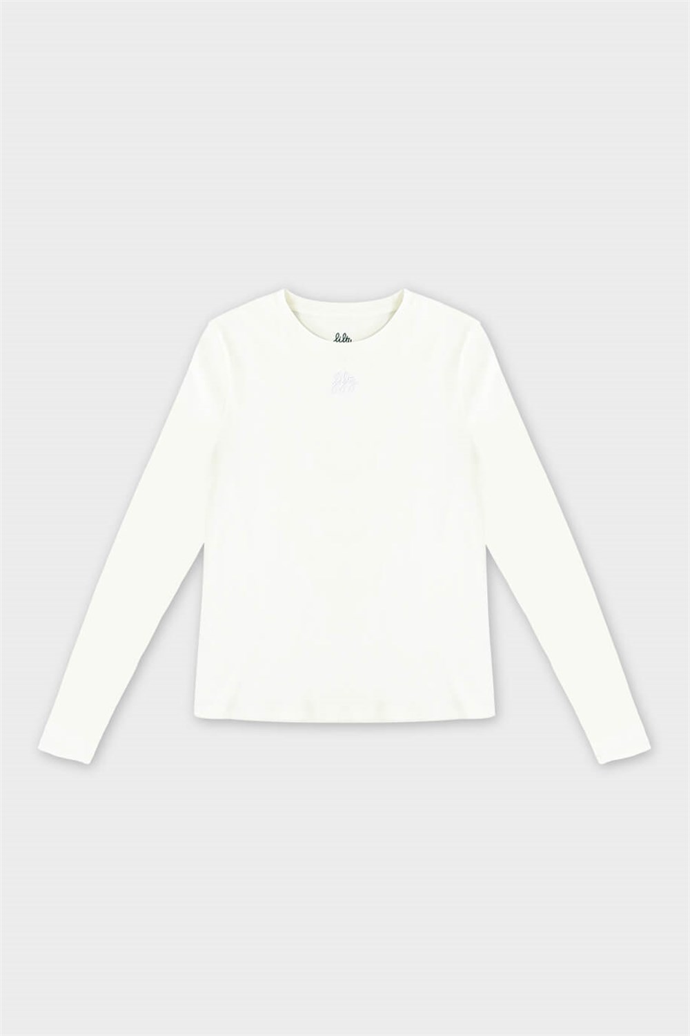 Kadın Beyaz Basic 0 Yaka Uzun Kollu T-Shirt