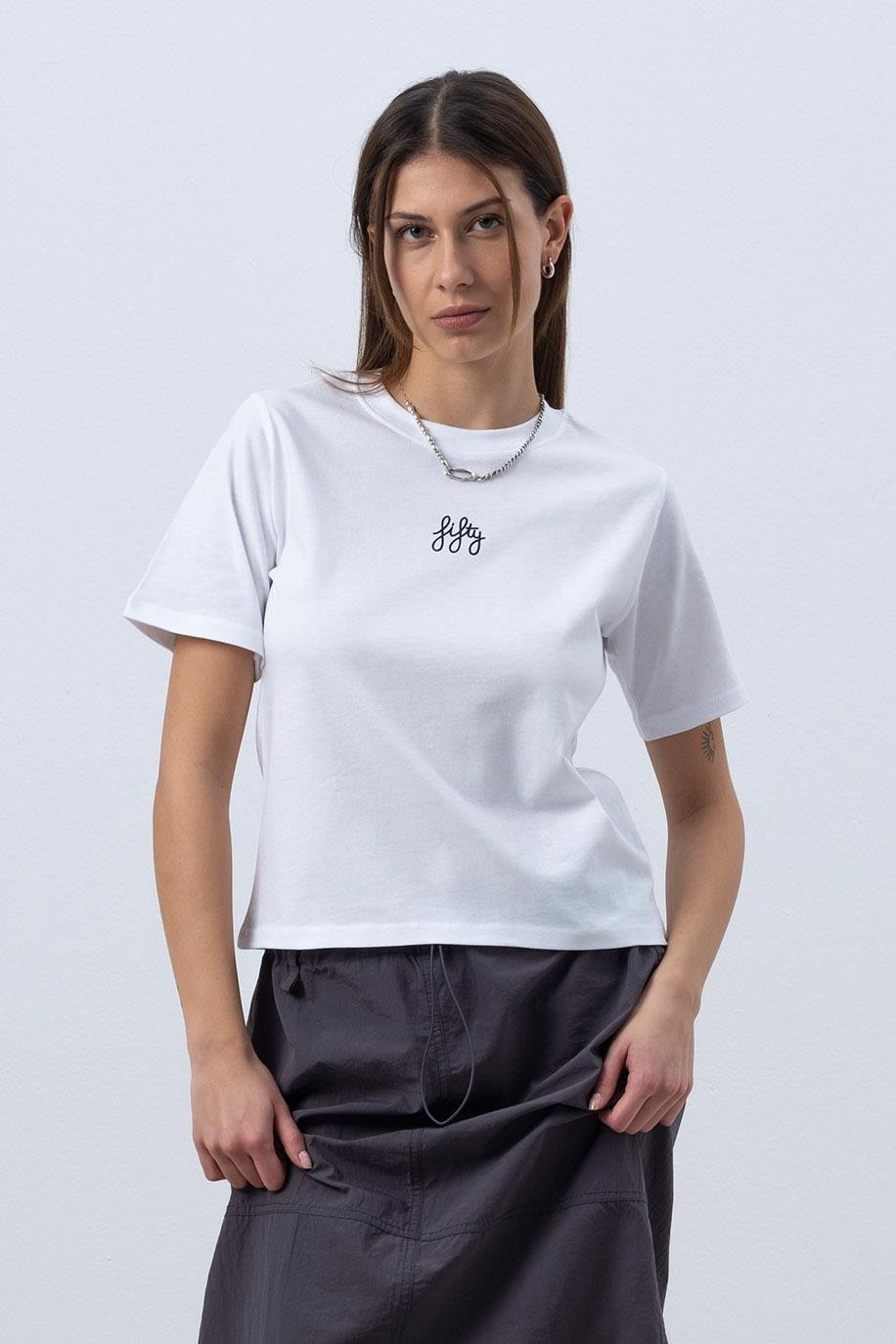 Kadın Beyaz Düşük Omuzlu Basic T-shirt