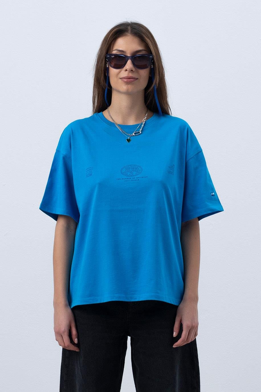 Kadın Canlı Mavi Core Oversize T-Shirt