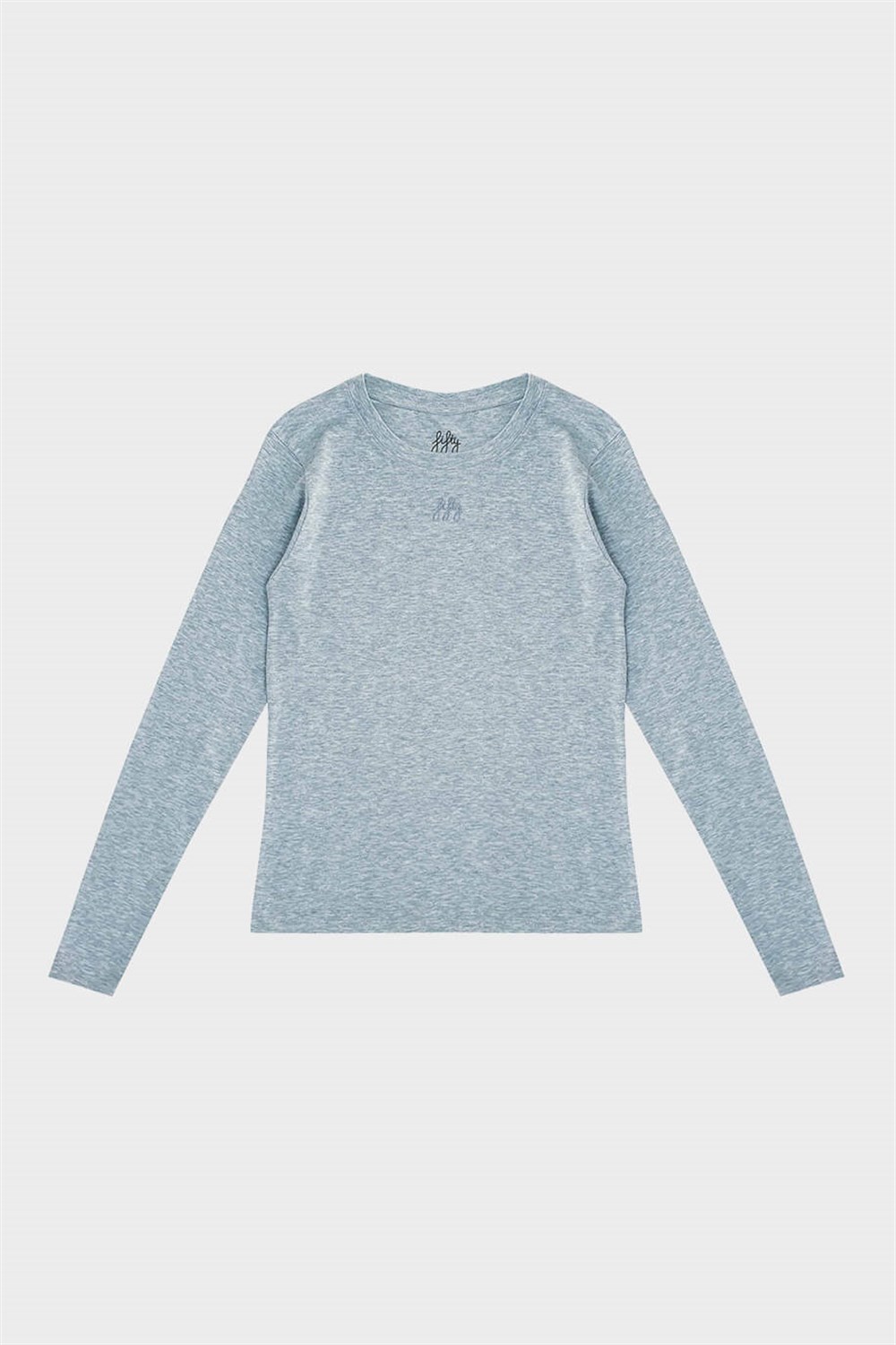 Kadın Gri Melanj Basic 0 Yaka Uzun Kollu T-Shirt
