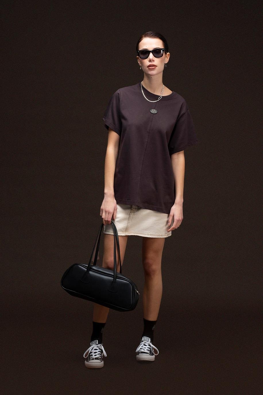 Kadın Kahverengi Loose Fit Sırt Baskılı T-Shirt