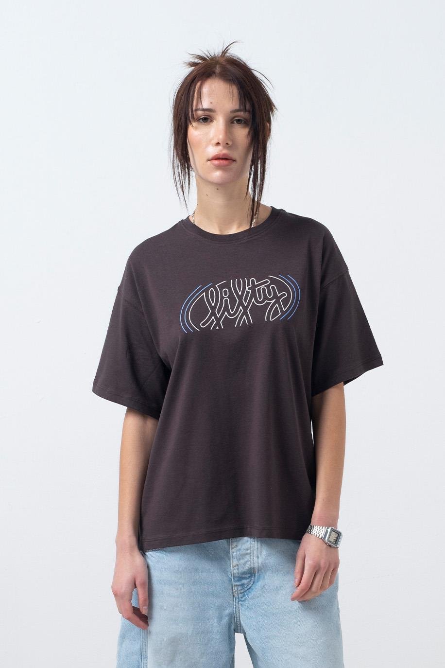 Kadın Kahverengi Oversize Sırt Baskılı T-Shirt