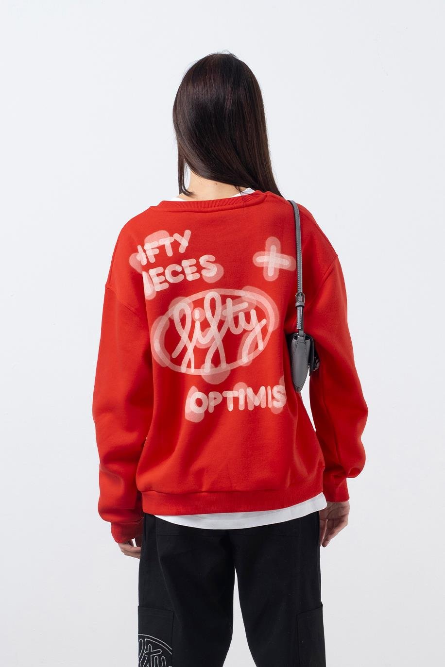 Kadın Kırmızı Oversize Sırt Baskılı Sweatshirt