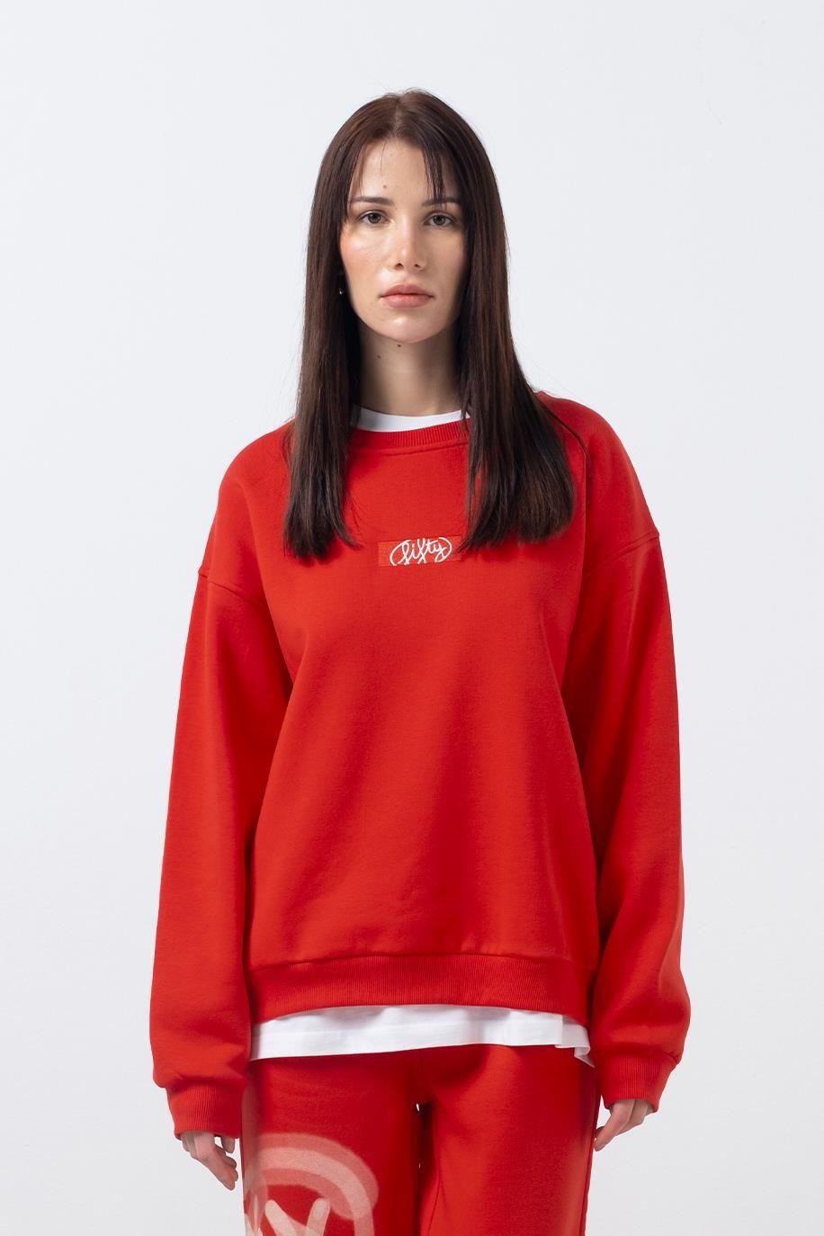 Kadın Kırmızı Oversize Sırt Baskılı Sweatshirt
