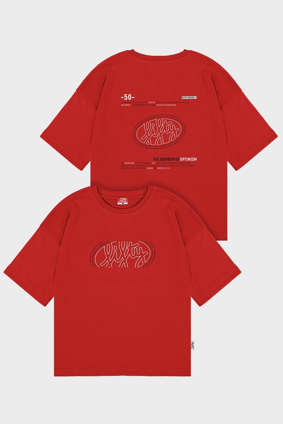 Kadın Kırmızı Oversize Sırt Baskılı T-Shirt