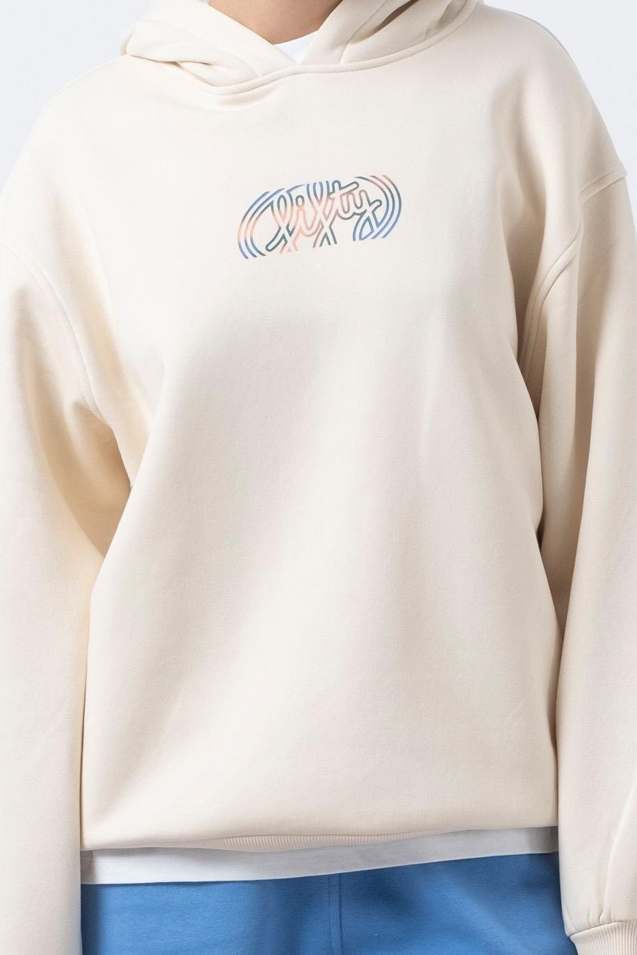 Kadın Kum Oversize Sırt Baskılı Hoodie