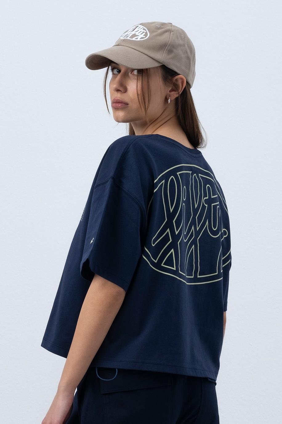 Kadın Lacivert Core Oversize Mid-Length T-Shirt