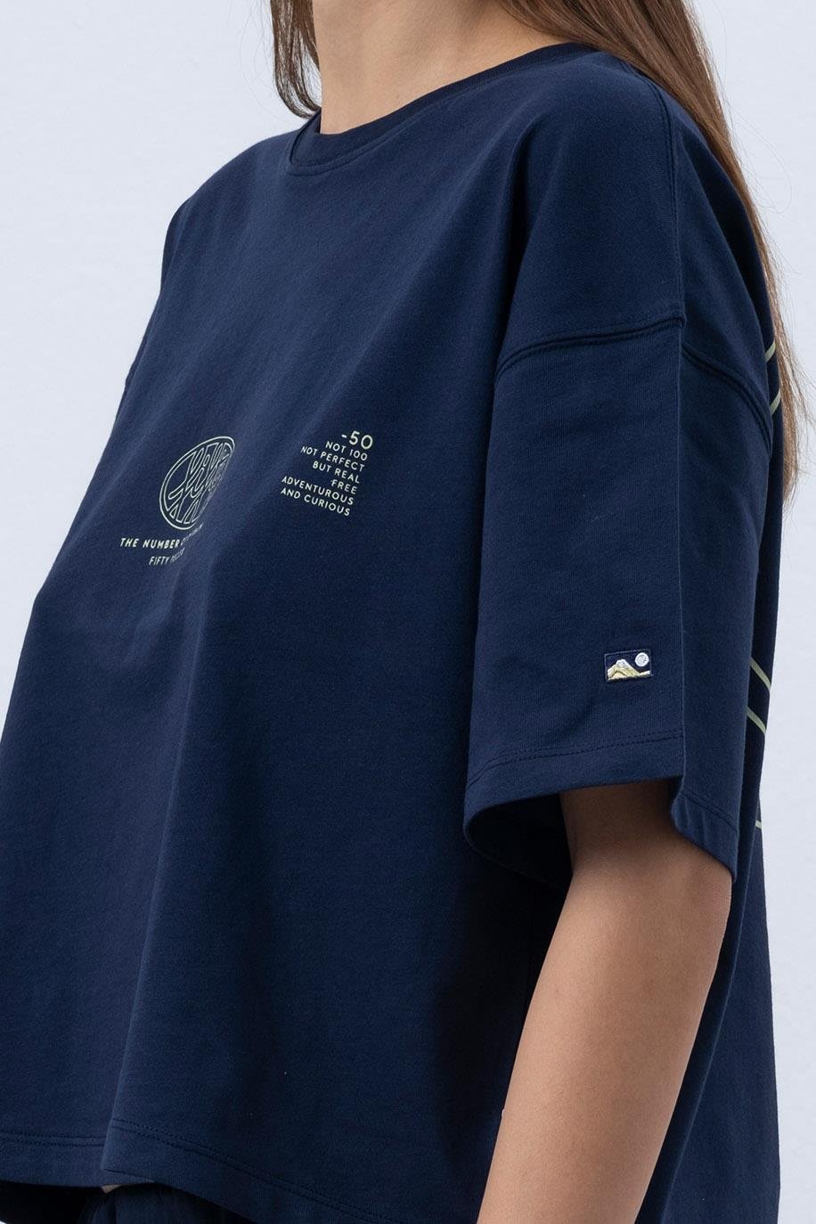 Kadın Lacivert Core Oversize Mid-Length T-Shirt