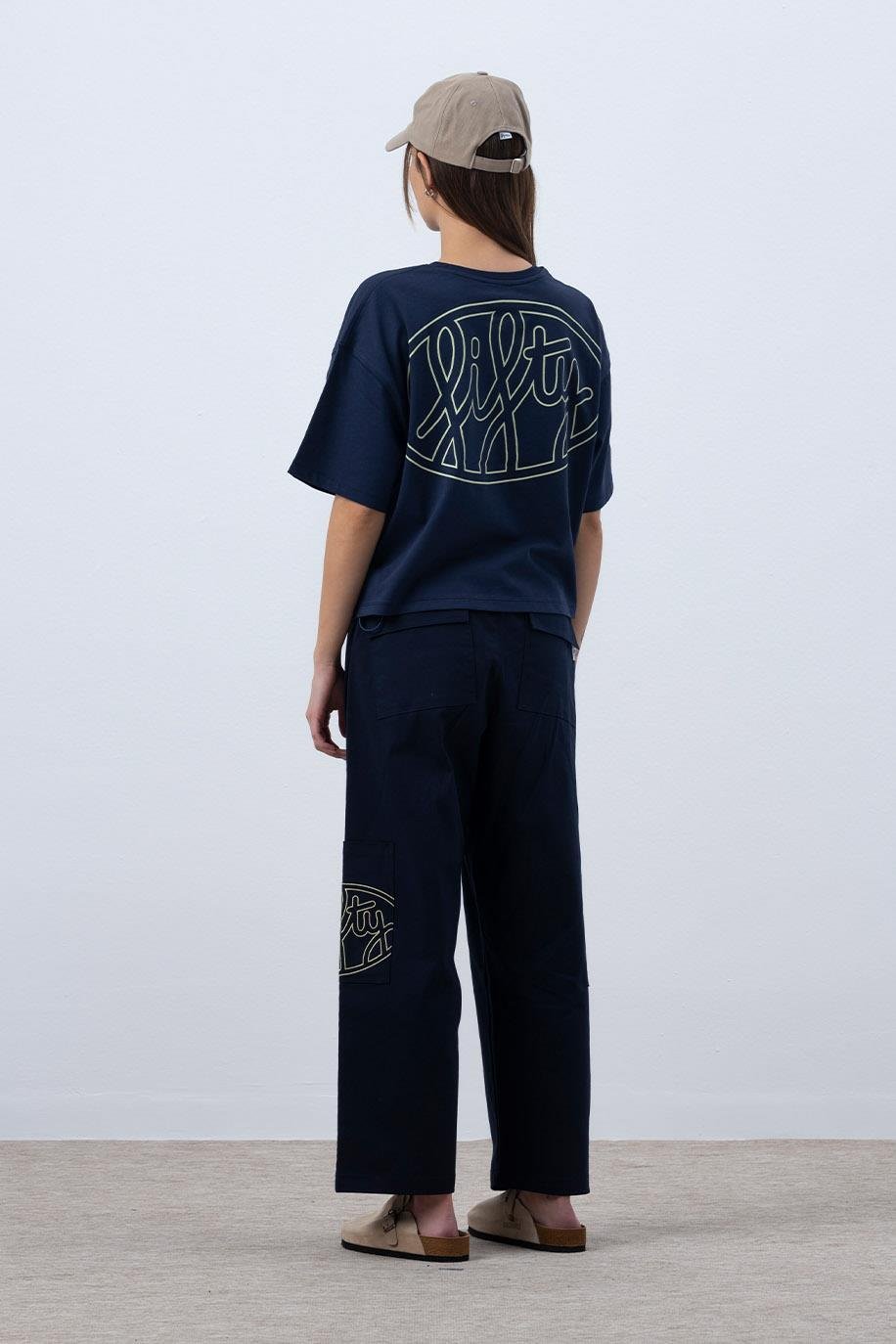 Kadın Lacivert Core Oversize Mid-Length T-Shirt