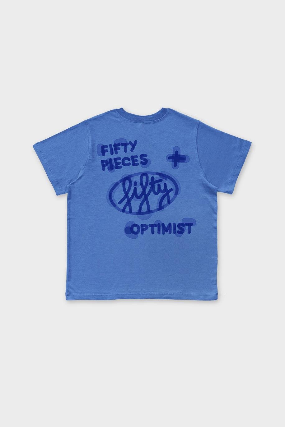 Kadın Mavi Loose Fit Sırt Baskılı T-Shirt