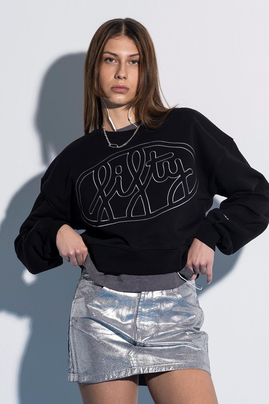 Kadın Siyah Core Mid-Length Sweatshirt