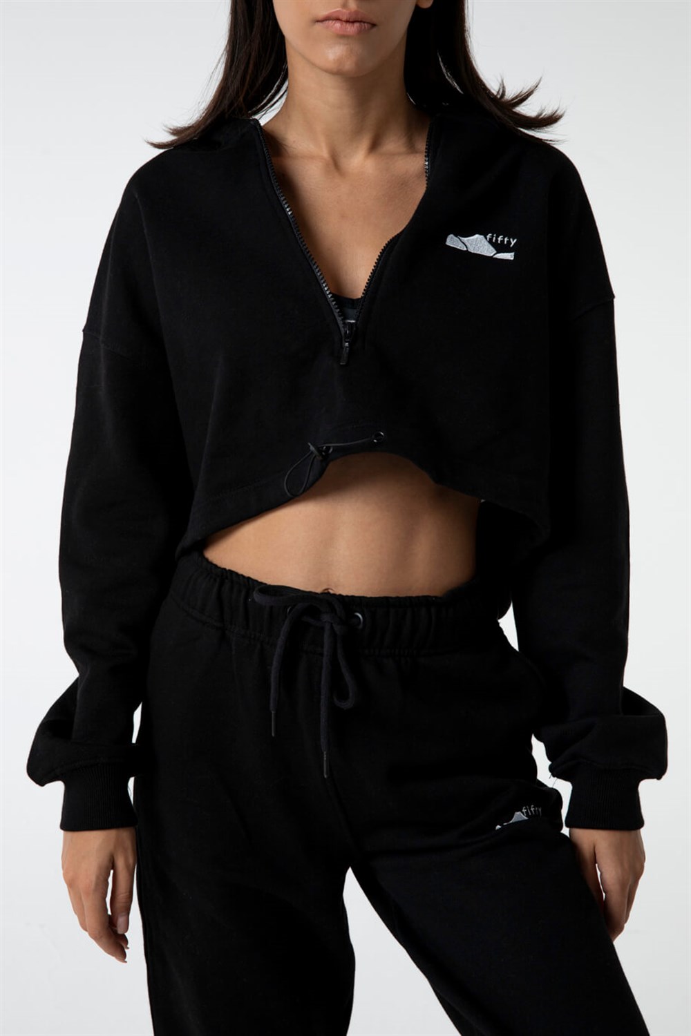 KADIN FERMUARLI CROP HOODIE