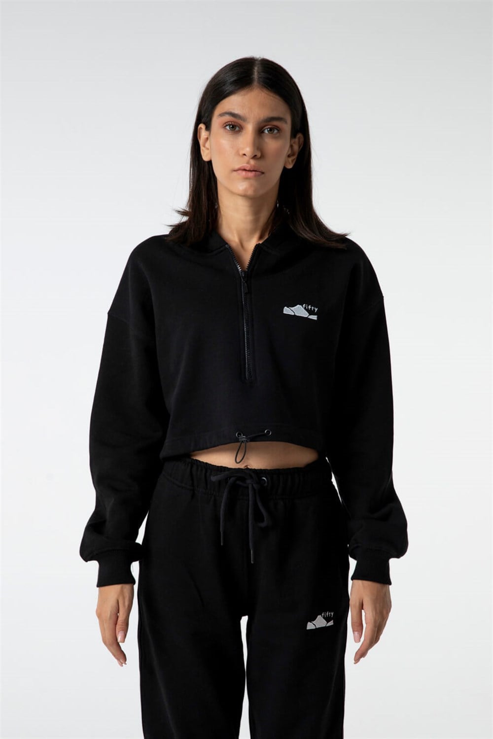 KADIN FERMUARLI CROP HOODIE
