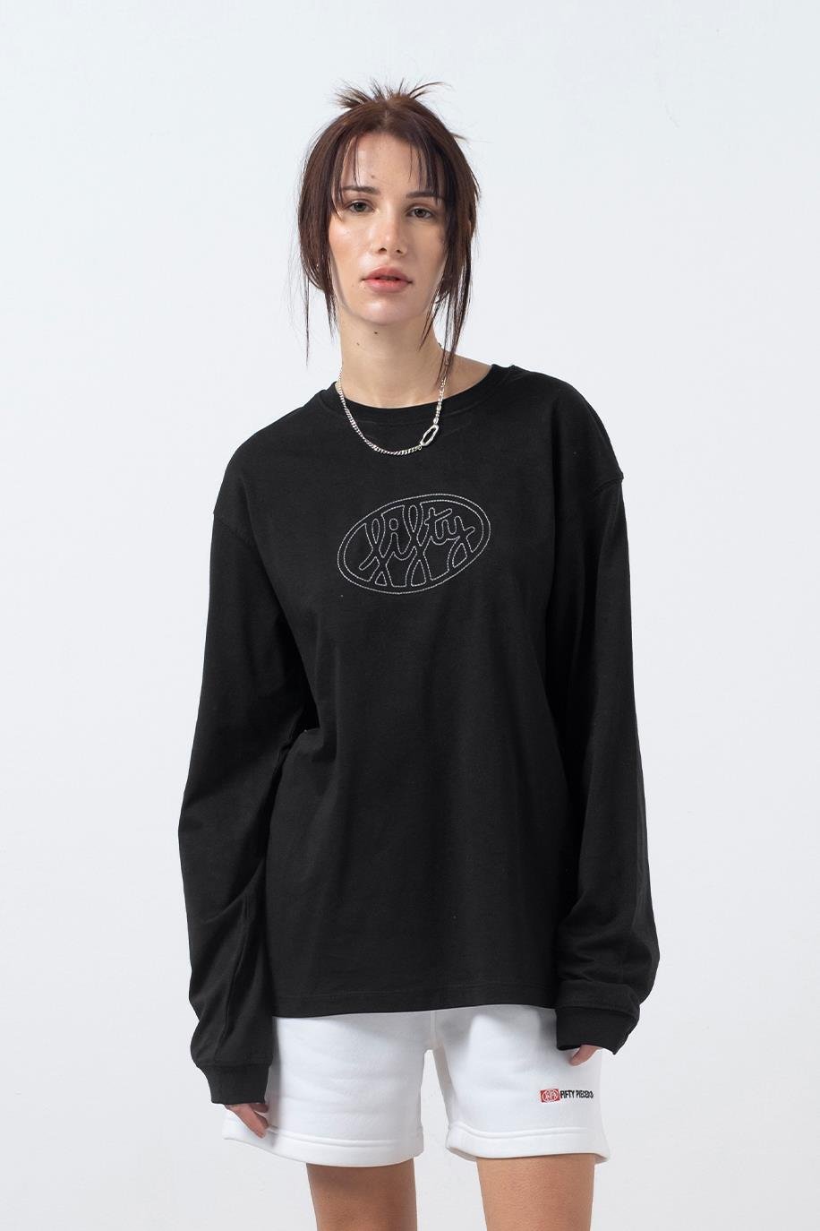 Kadın Siyah Uzun Kollu Oversize T-Shirt