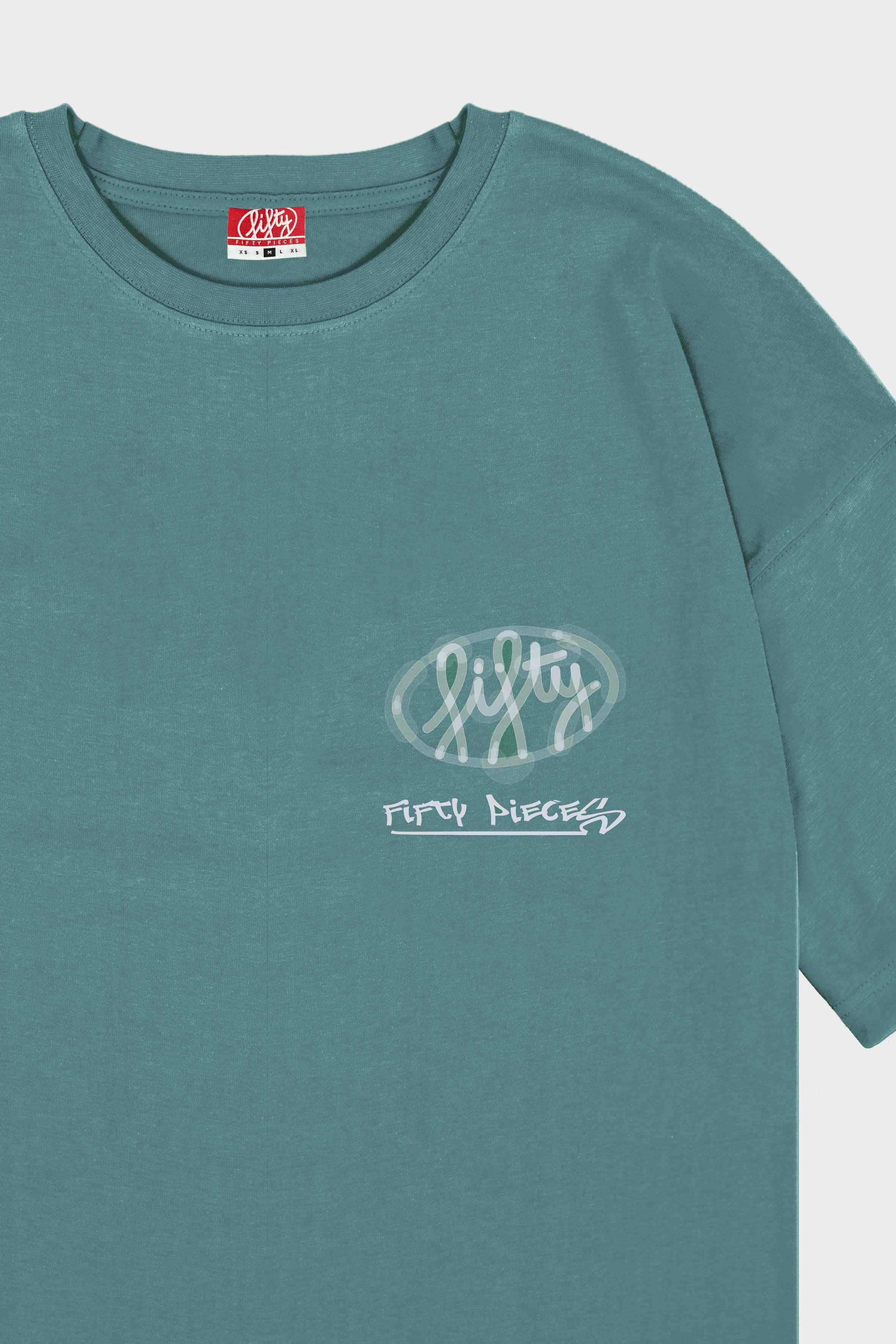 Kadın Yeşil Oversize Asit Yıkamalı T-Shirt