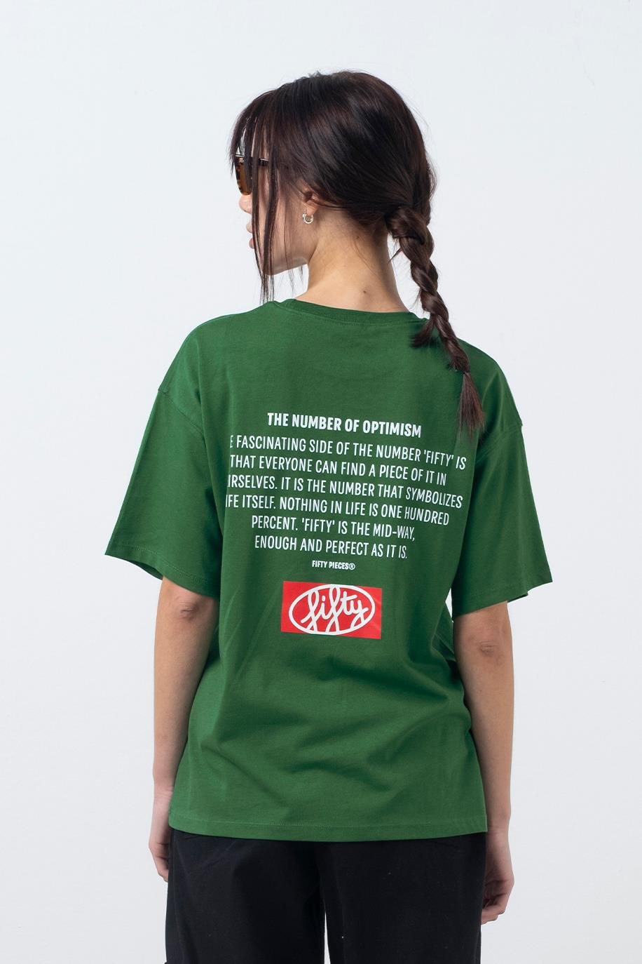 Kadın Yeşil Oversize Sırt Baskılı T-Shirt