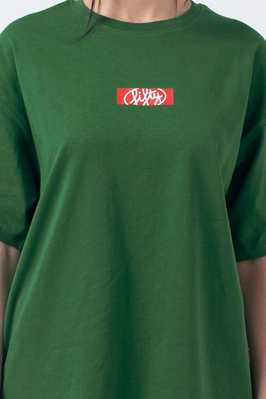 Kadın Yeşil Oversize Sırt Baskılı T-Shirt