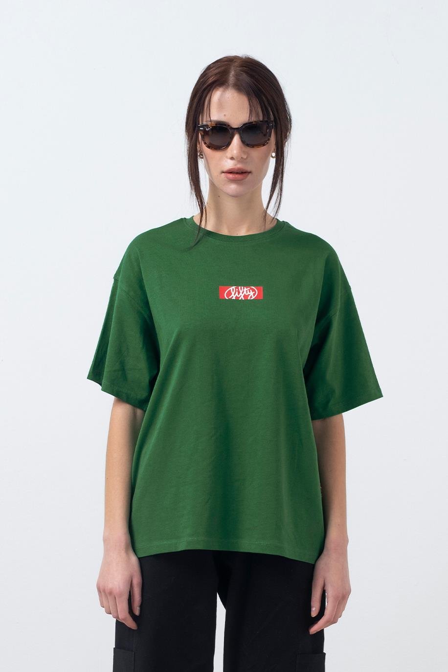 Kadın Yeşil Oversize Sırt Baskılı T-Shirt