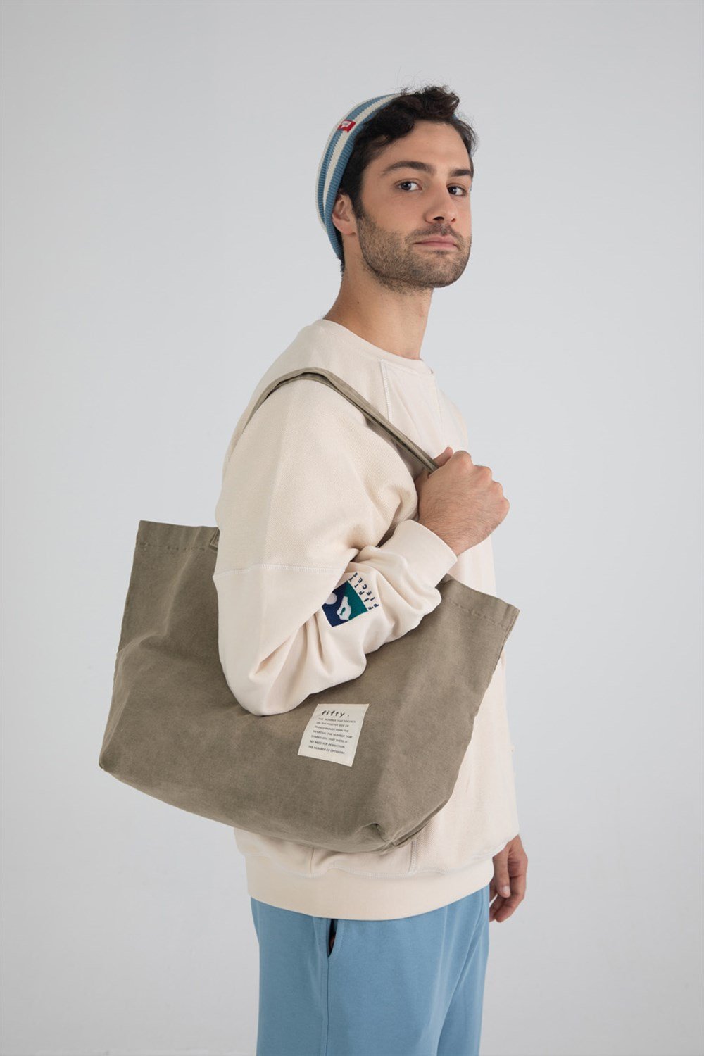 Vintage Khaki Cloth Tote Bag