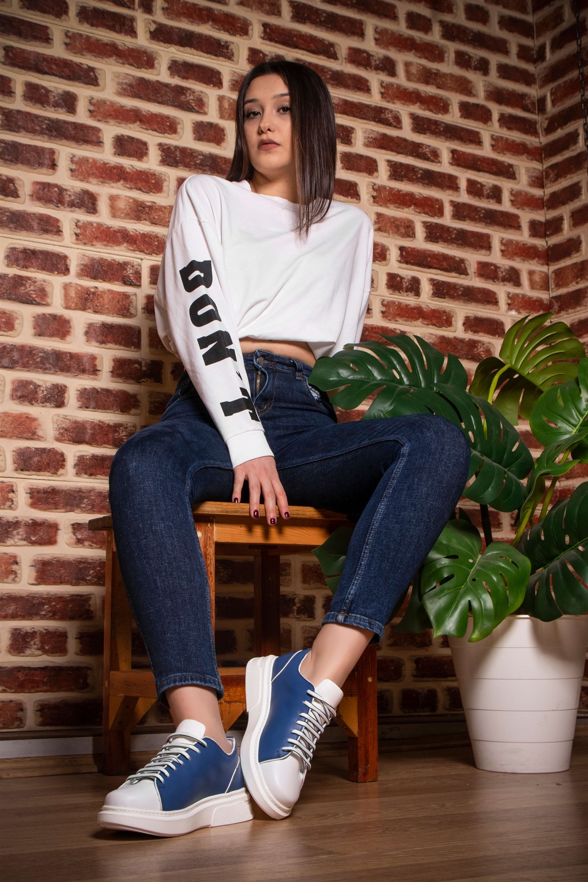 Hakiki Deri Mavi Kadın Sneaker ITW8004BLW