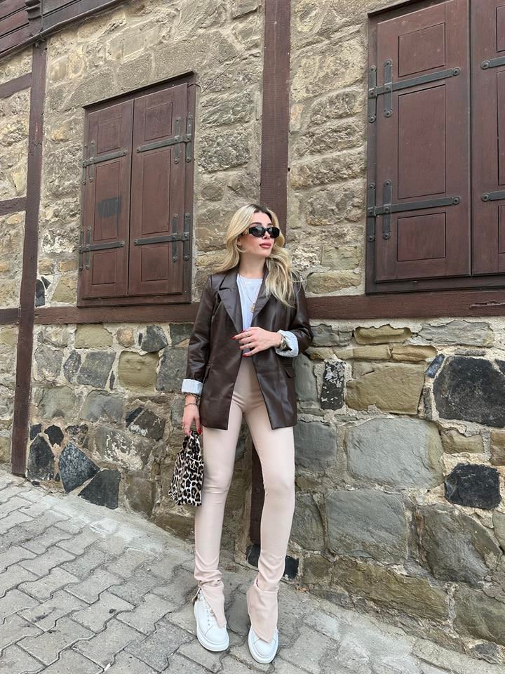 9321-Acı Kahve Deri Blazer Ceket