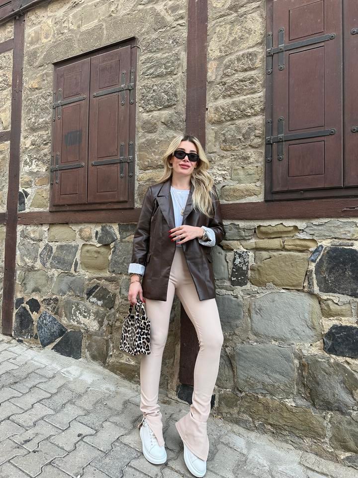 9321-Acı Kahve Deri Blazer Ceket