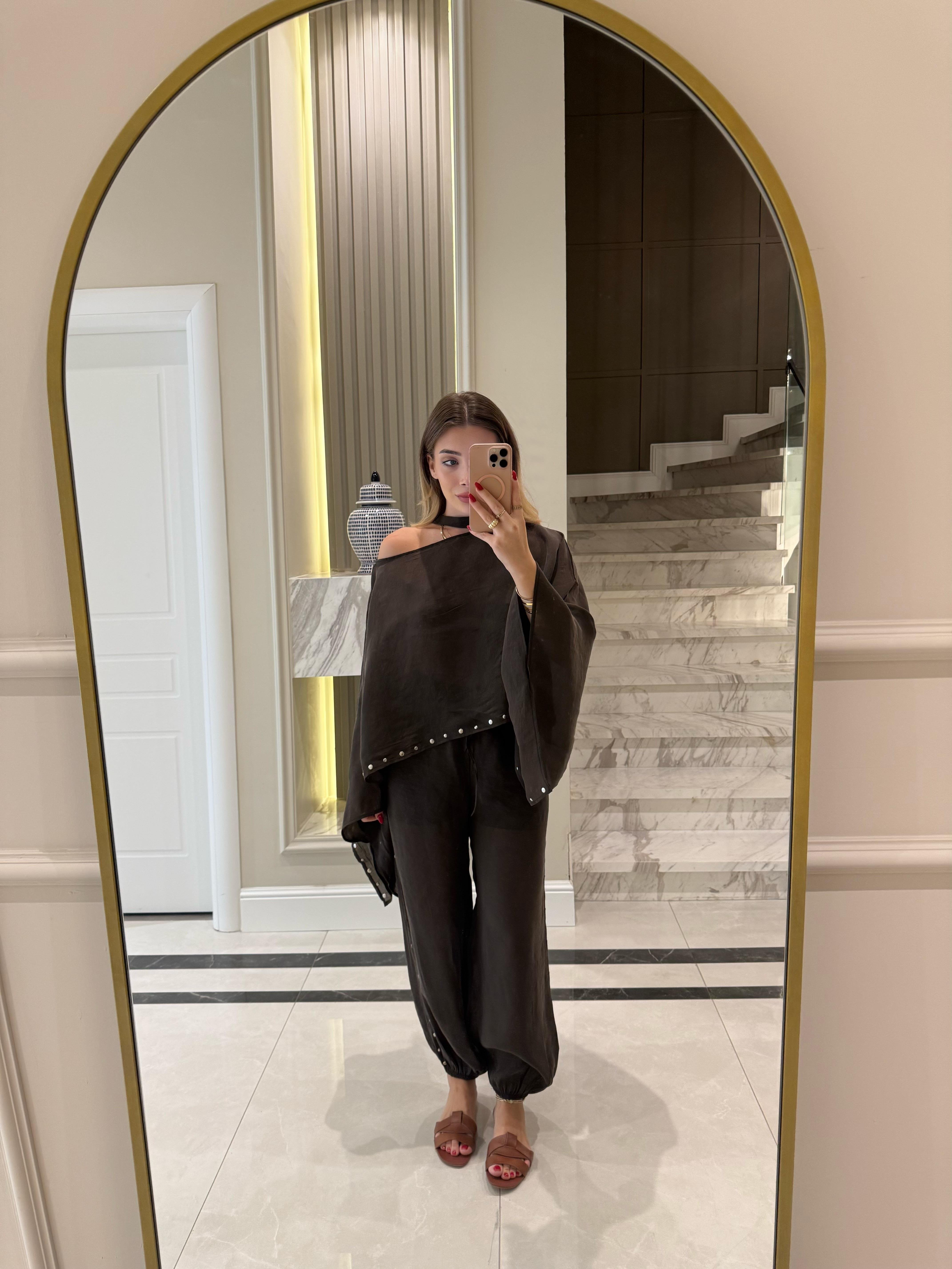Acı Kahve İşlemeli Tasarım İkili Takım