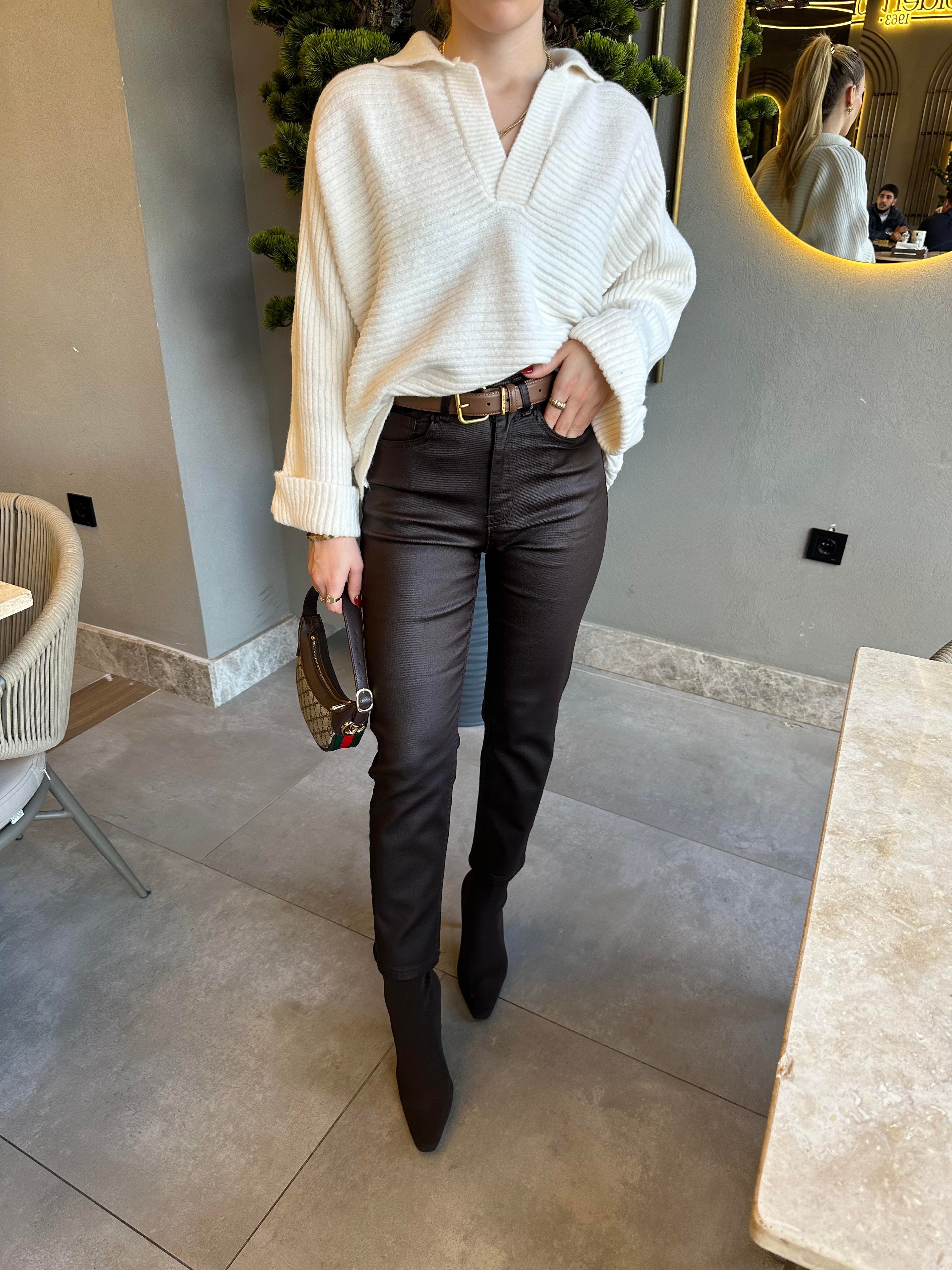 Acı Kahve Kaplamalı Mumlu Jean  ZR