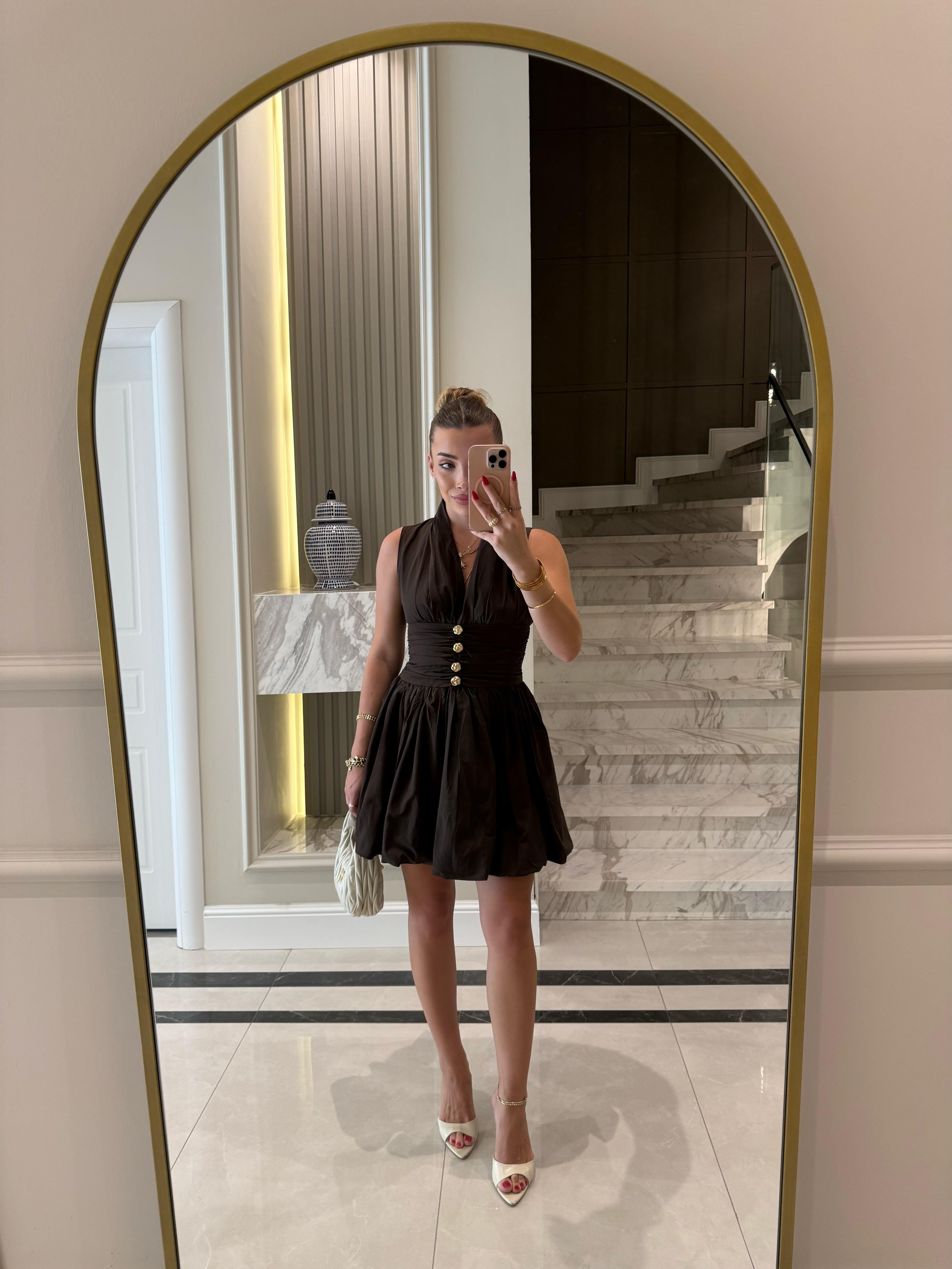 Acı Kahve Sırt Detaylı Poplin Mini Elbise