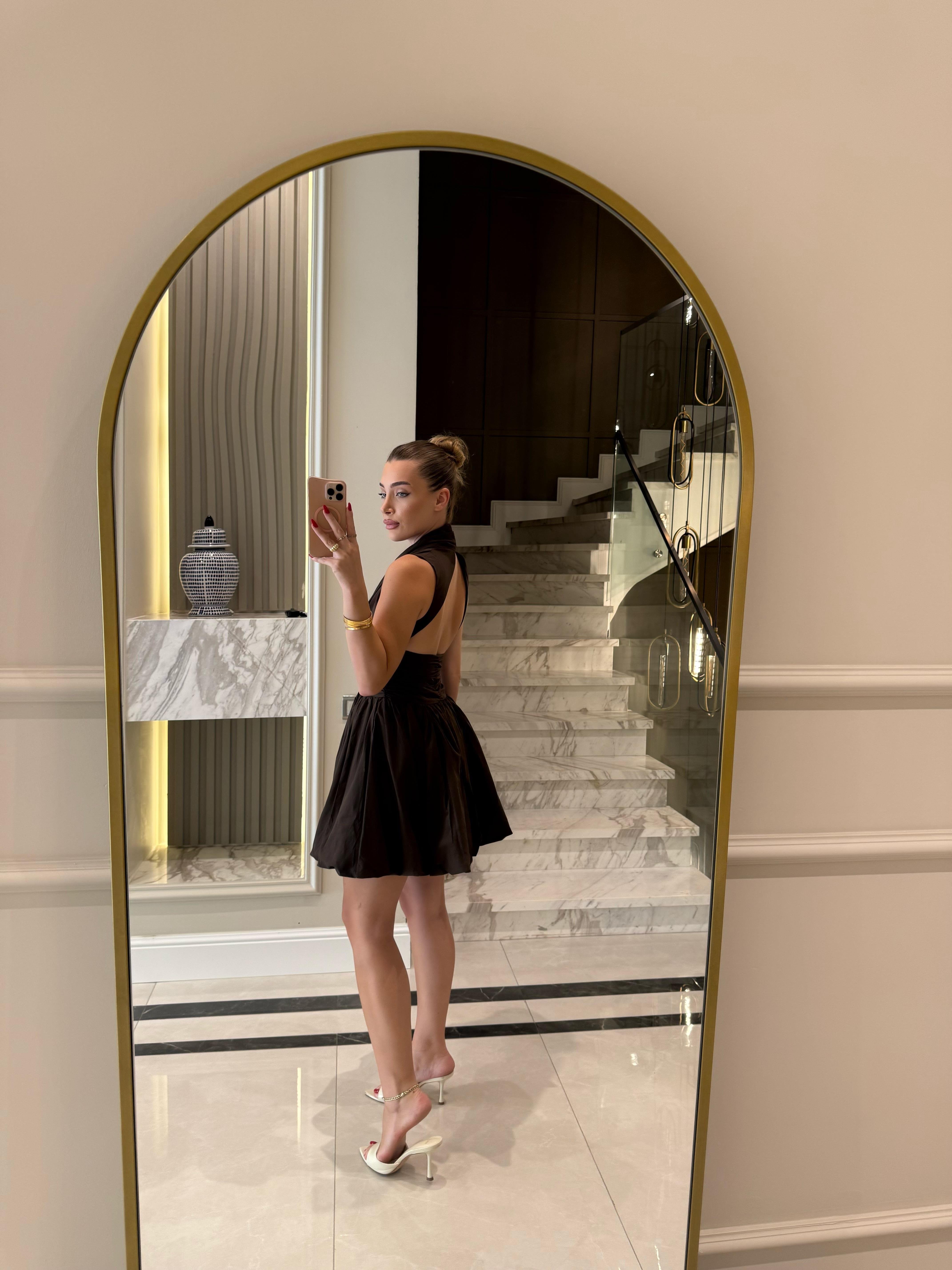 Acı Kahve Sırt Detaylı Poplin Mini Elbise
