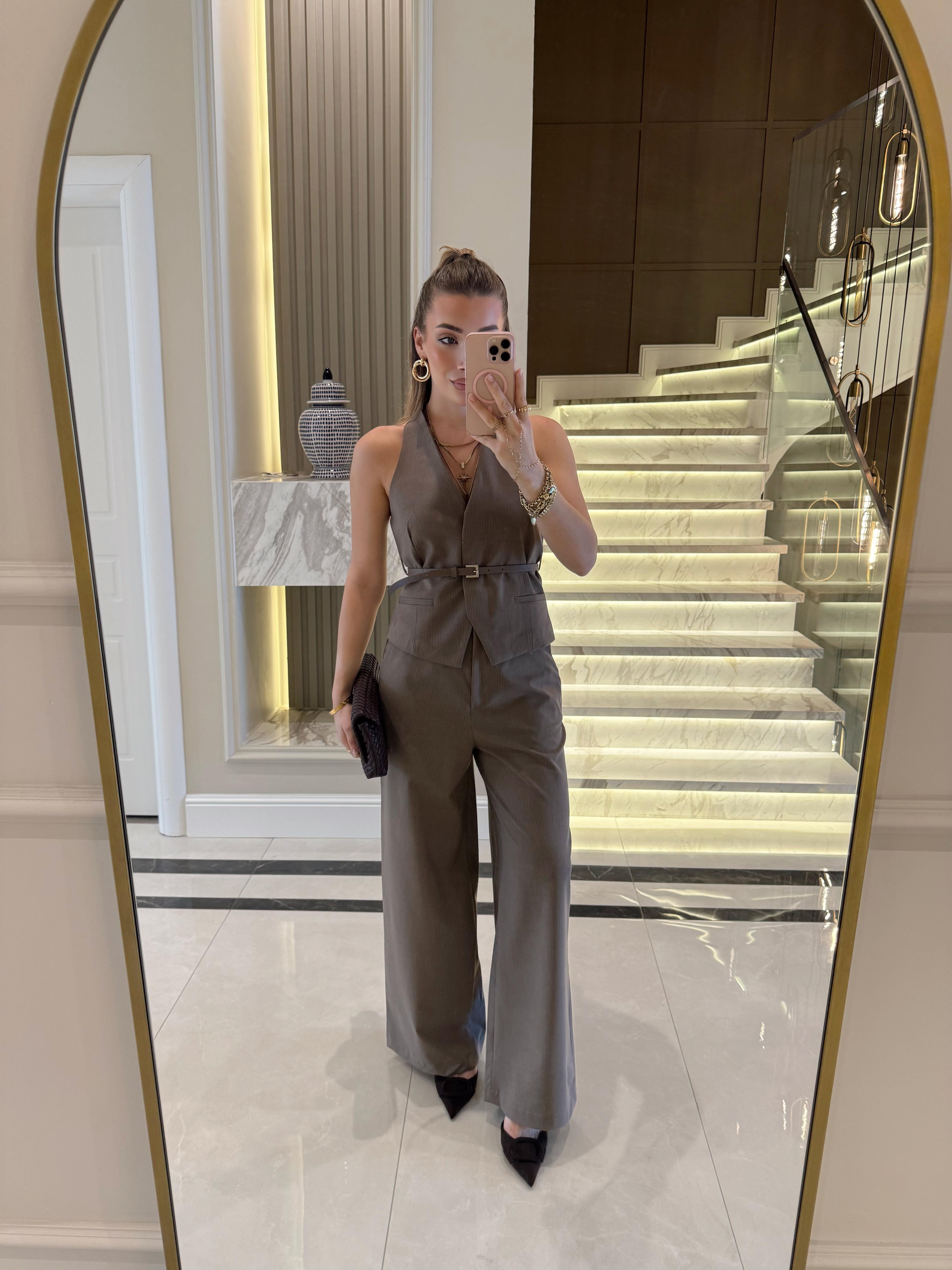 Açık Kahve Yelek Pantolon Takım -9569