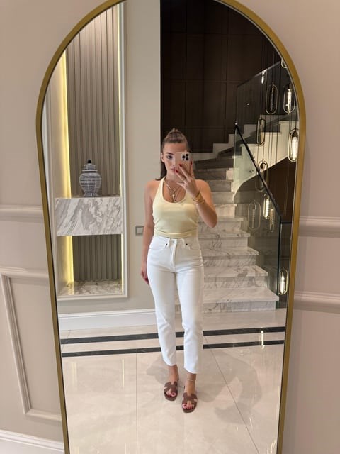 Açık Sarı Fitilli Halter Yaka Top -21052