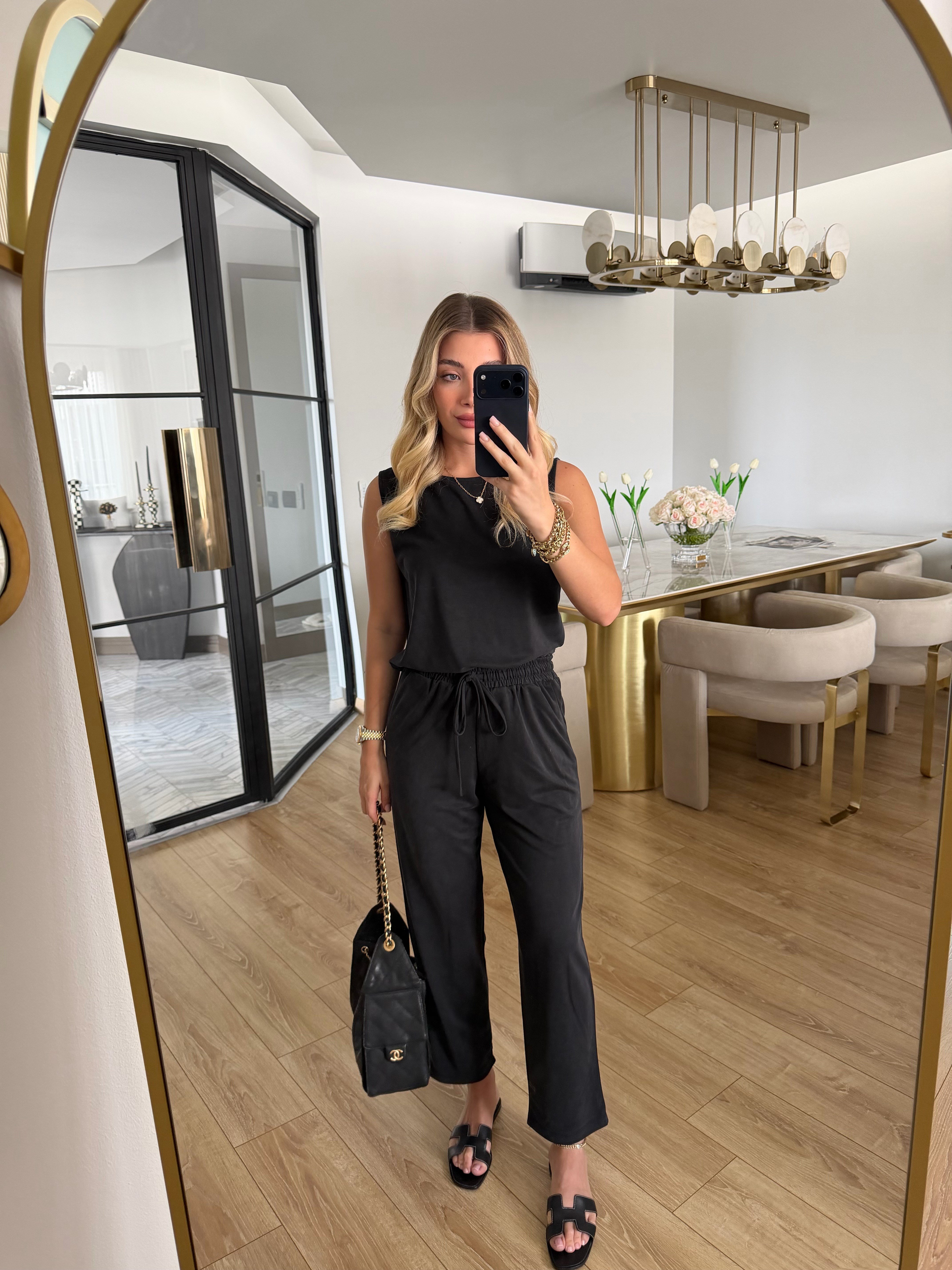 Antrasit Sıfır Kol Modal Kumaşlı Bluz Pantolon İkili Takım -7272