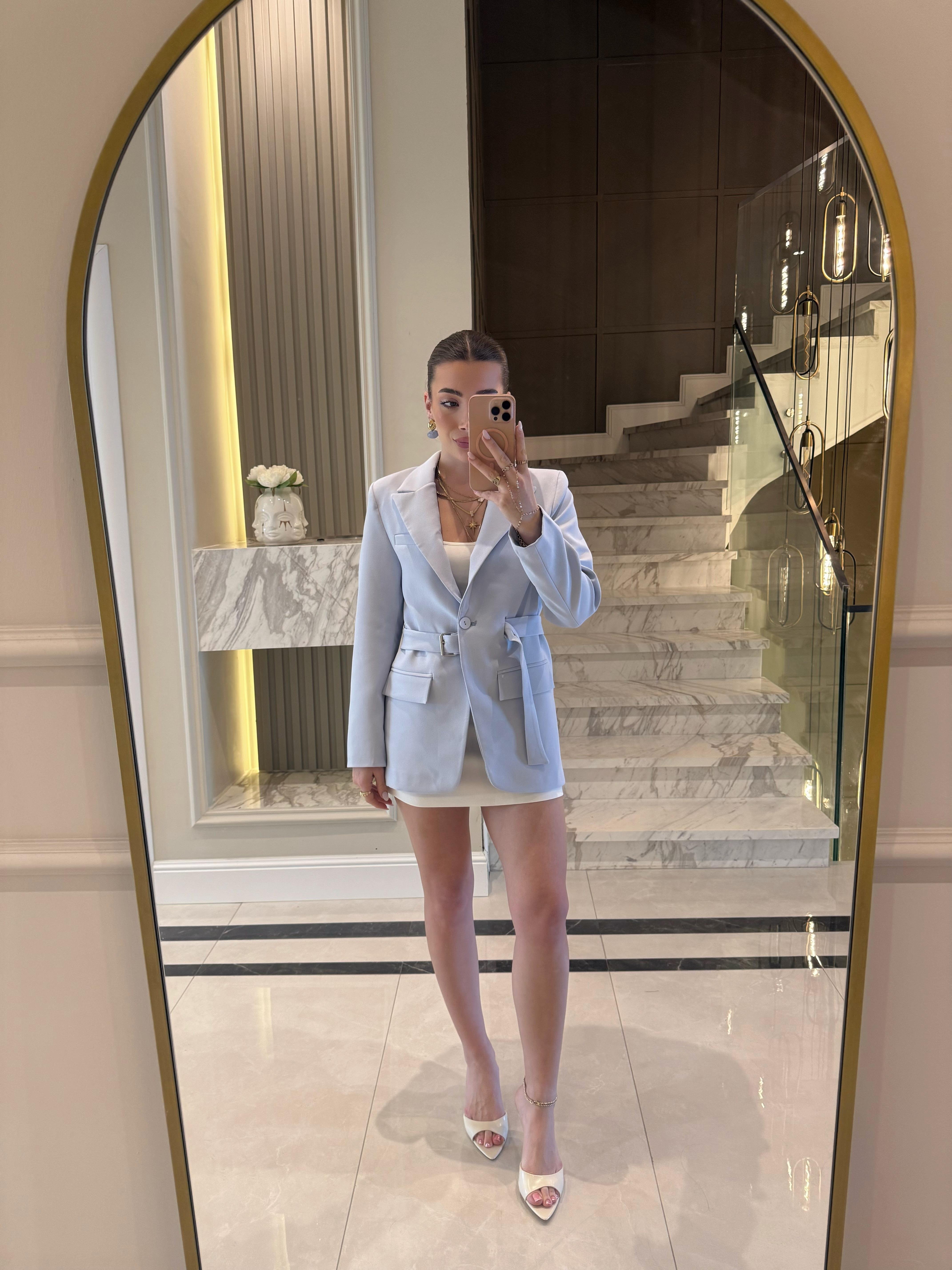 Bebe Mavi Kemerli Blazer Ceket -9367