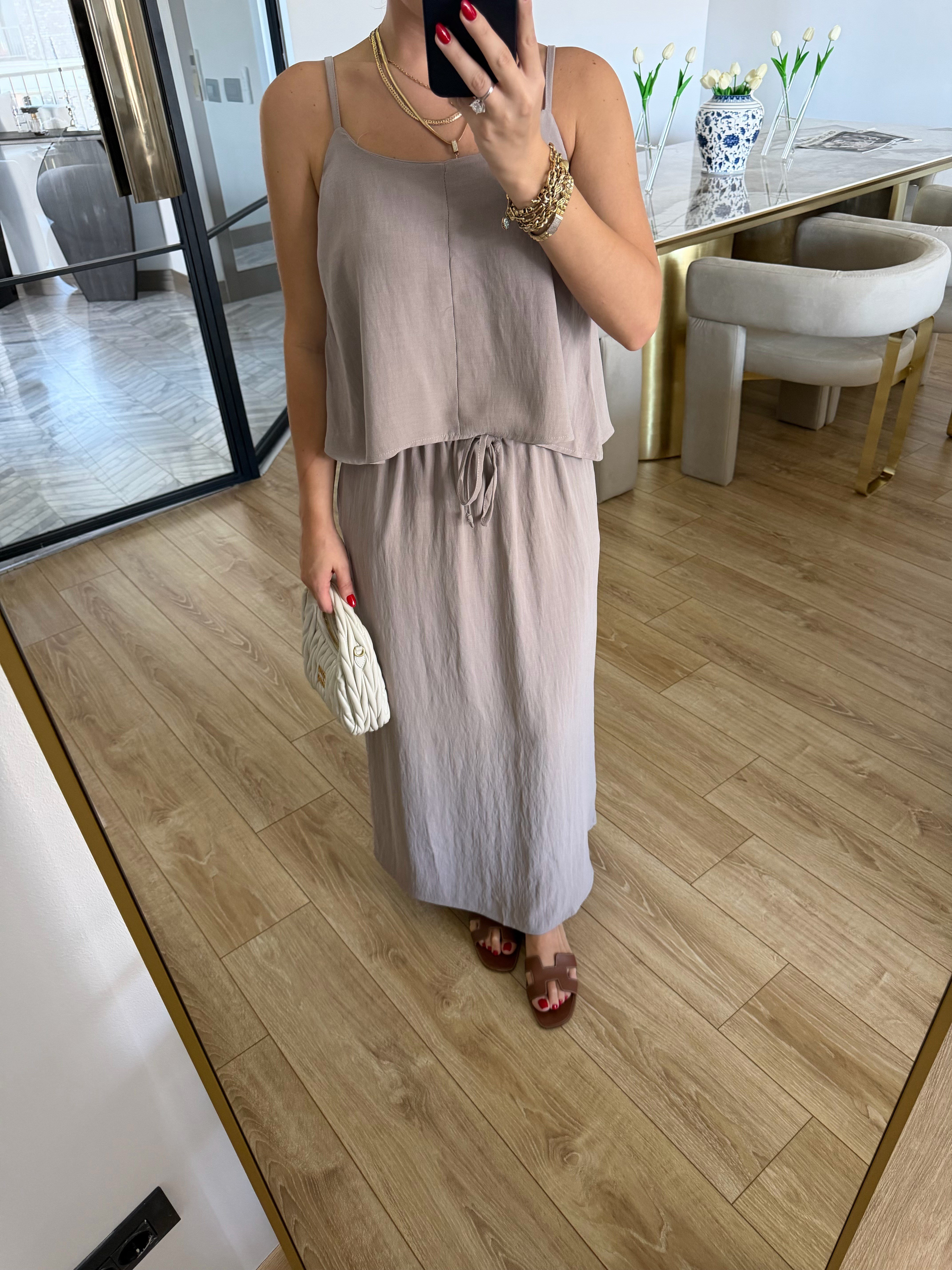 Bej Askılı Bluz Etek Takım-51165