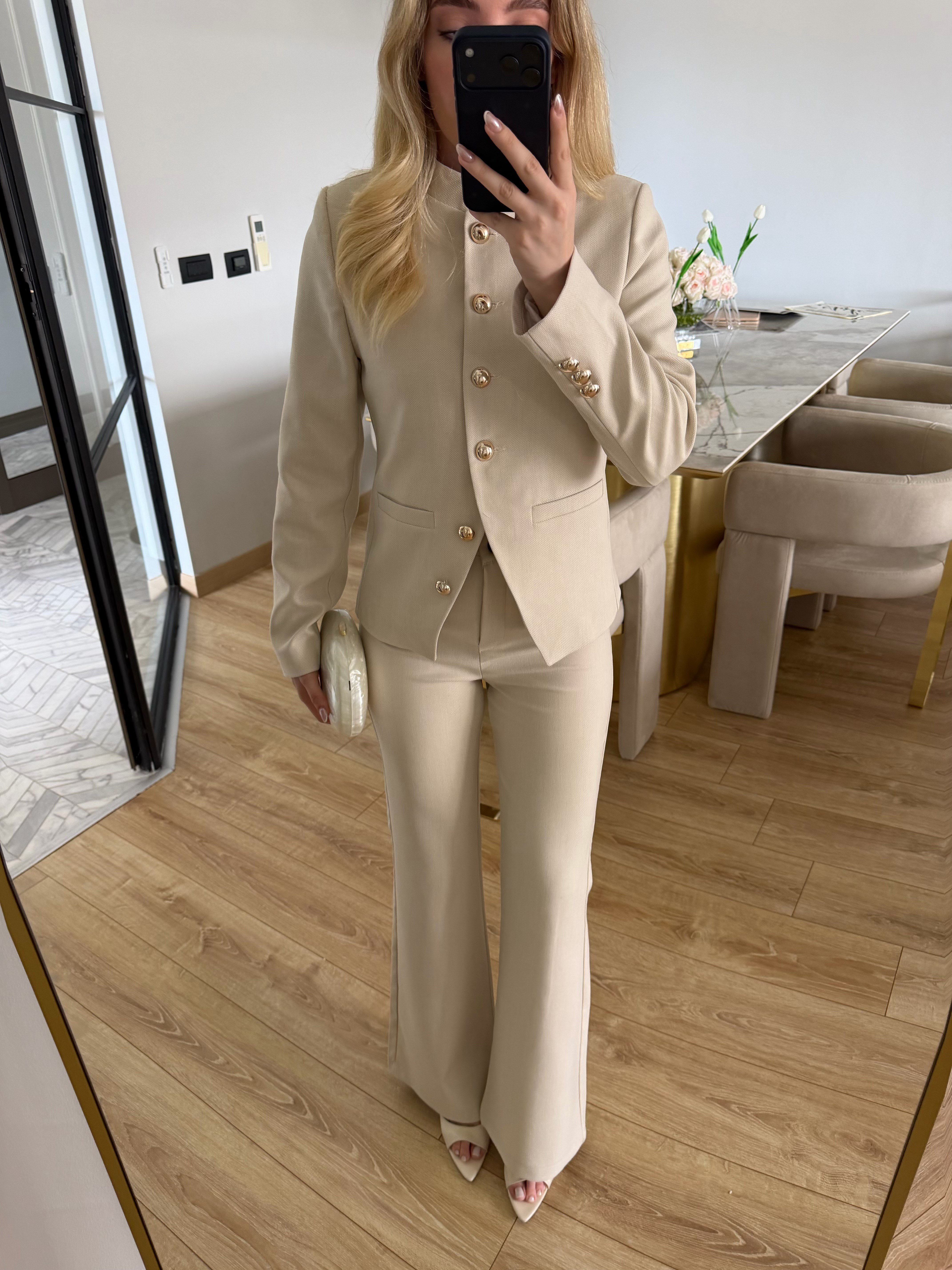 Bej Gold Düğmeli Bejji İkili Takım -4356