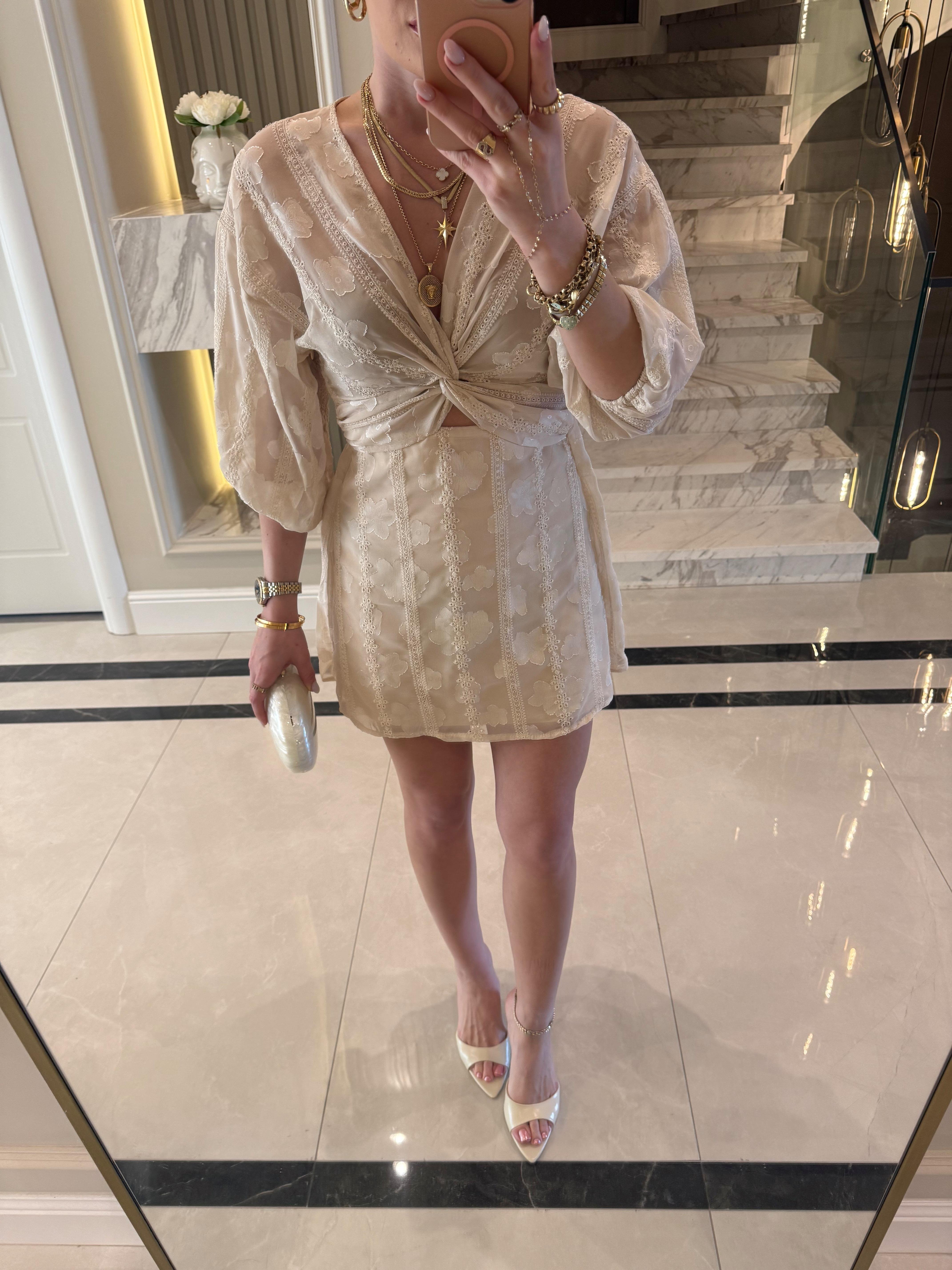 Bej İşlemeli İmst Elbise